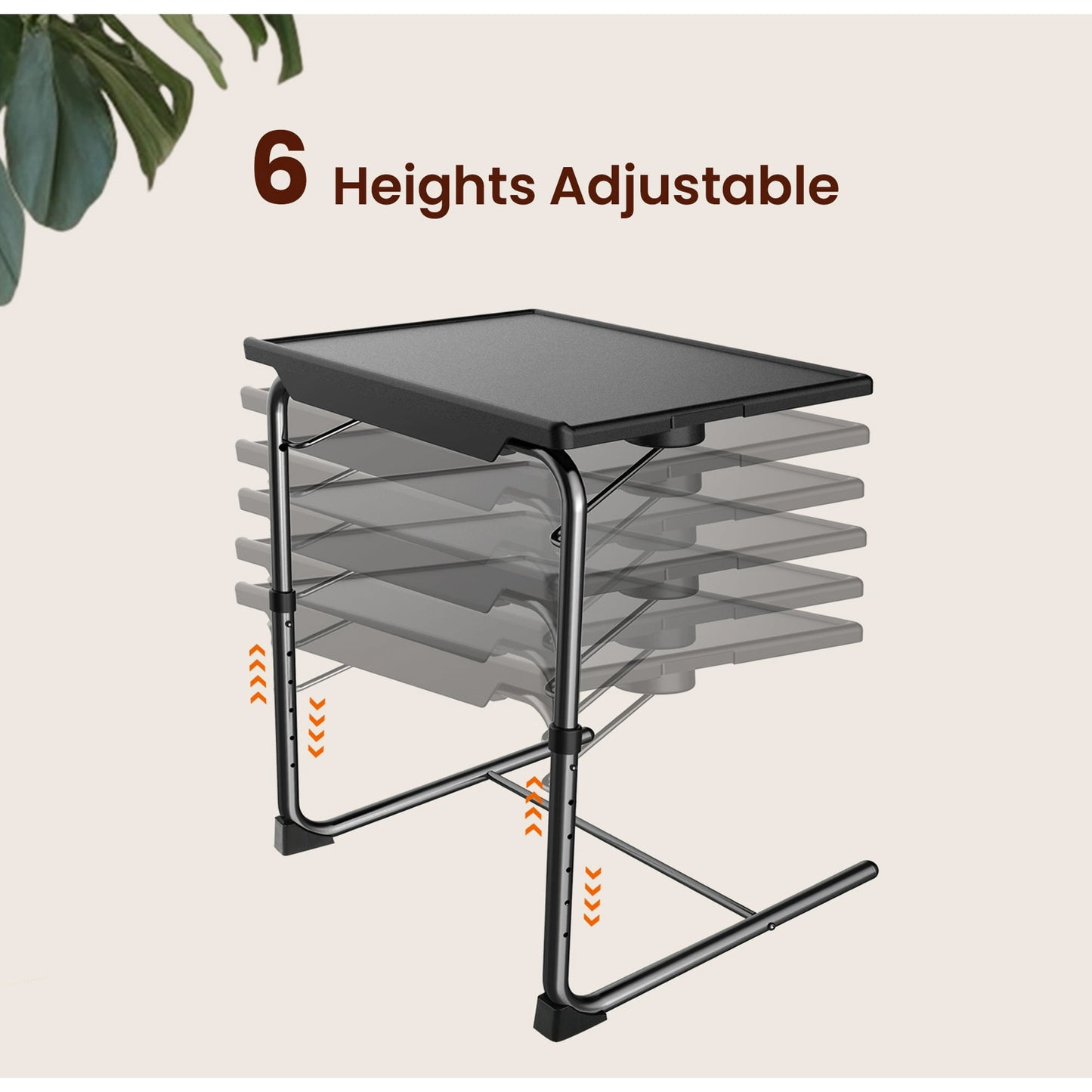 PERLESMITH Adjustable Height TV Tray, Folding Table Trays with Cup Holder, 6 Height & 3 Tilt Angle for Couch, Sofa and Bed, Black