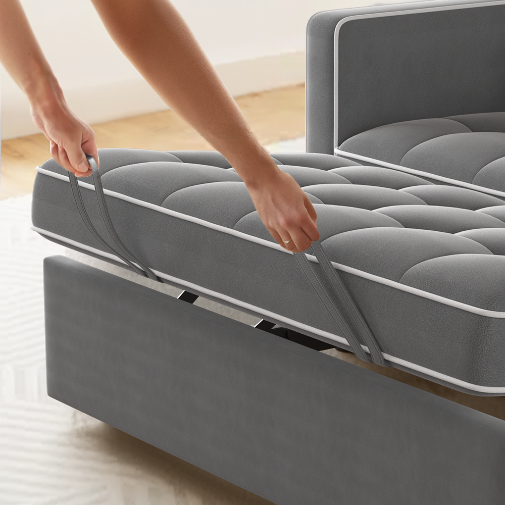 CHITOOMA 3 in 1 Pull Out Sofa Bed with Adjustable Backrest, 70" Convertible Loveseat Sleeper Couch with Charging Port, Side Pockets & Cylinder Pillows for Living Room Apartment, Gray