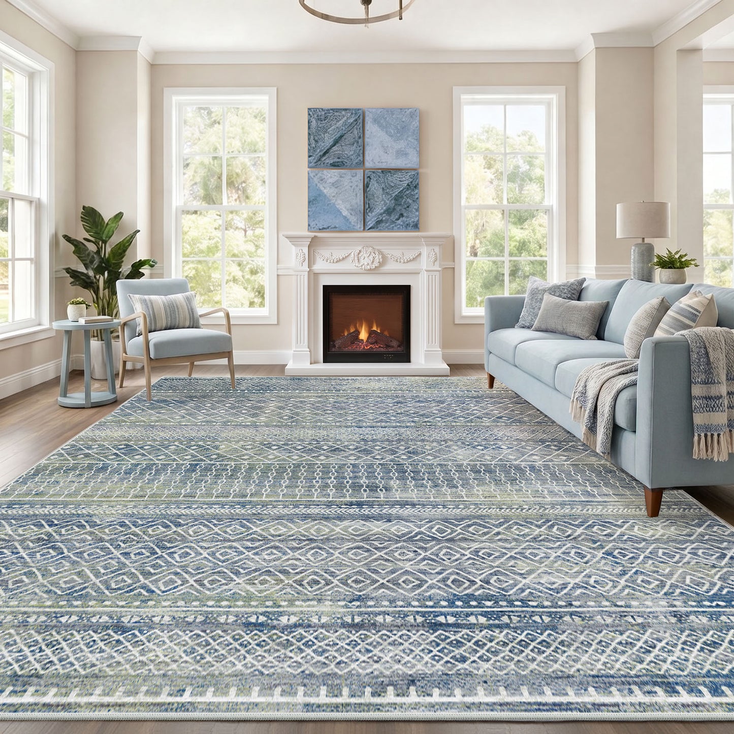 CHITOOMA 9'x12' Area Rugs for Living Room, Washable Rugs Boho Soft Geometric Bohemian Carpet Indoor Rug for Bedroom Dining Room Office Nonslip Foldable Rug