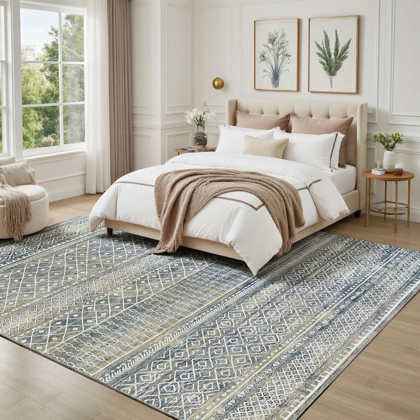 CHITOOMA 8'x10' Area Rugs for Living Room, Washable Rugs Boho Soft Geometric Bohemian Carpet Indoor Rug for Bedroom Dining Room Office Nonslip Foldable Rug