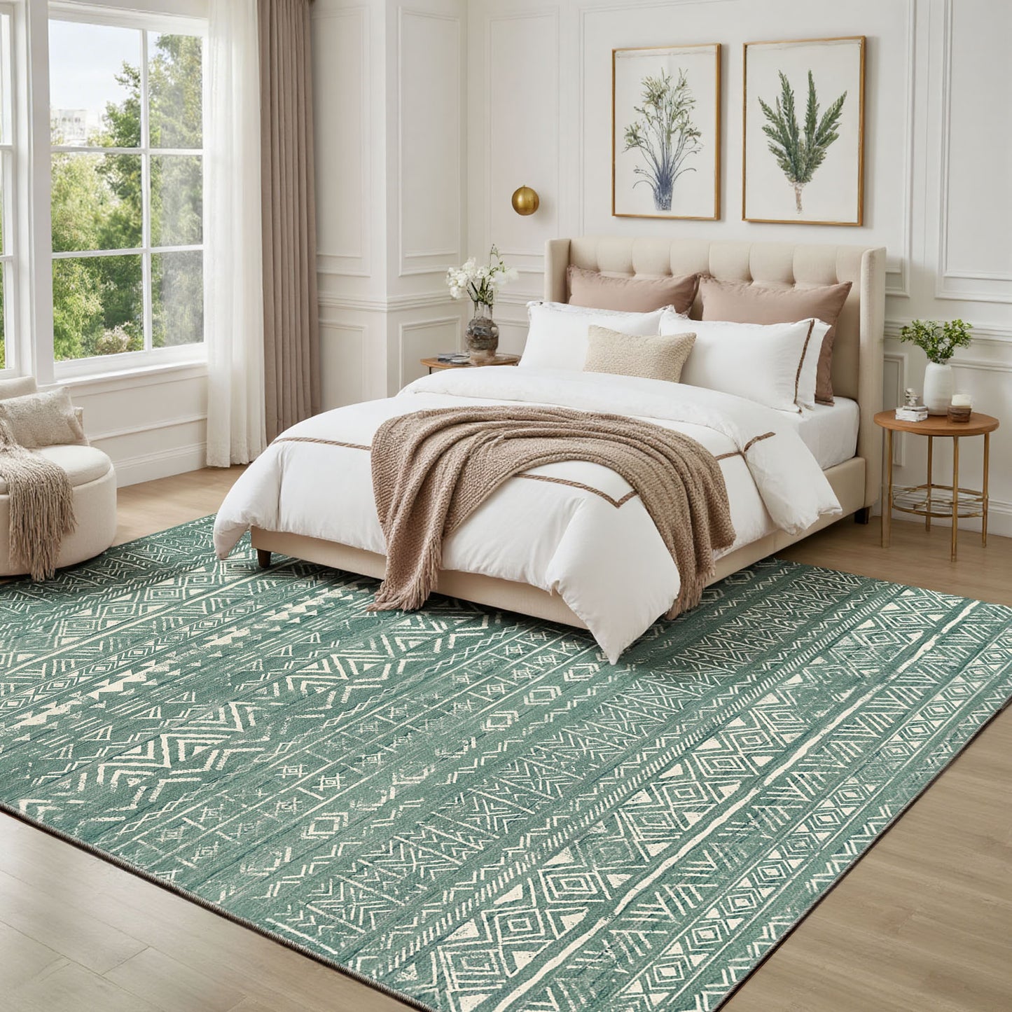 CHITOOMA 8'x10' Area Rugs for Living Room, Washable Rugs Boho Soft Geometric Bohemian Carpet Indoor Rug for Bedroom Dining Room Office Nonslip Foldable Rug