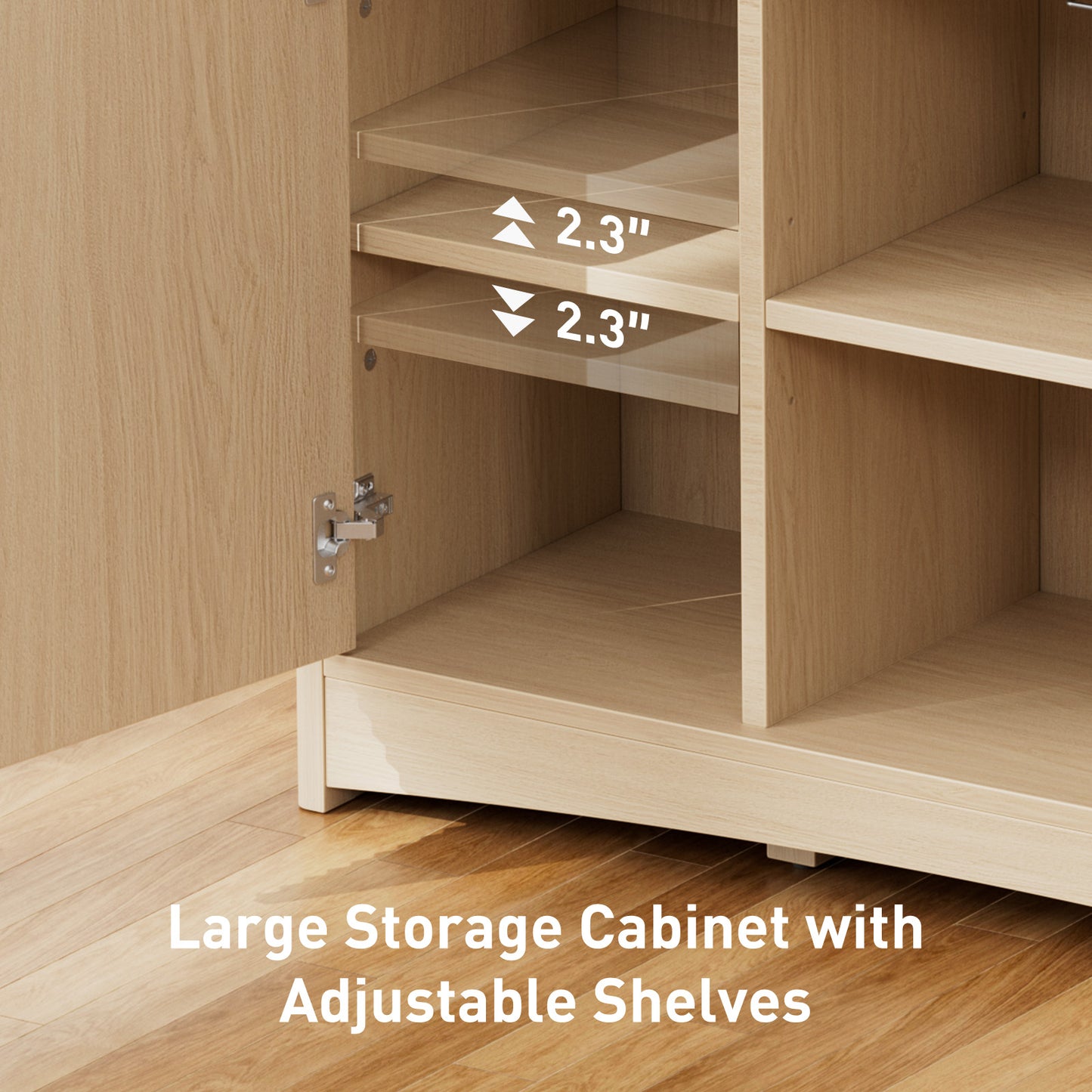 CHITOOMA Modern Coffee Bar Cabinet with Wine Glass Rack, Fluted Buffet Sideboard with Adjustable Storage Shelves and Doors, Liquor Bar Table for Dining Room or Living Room, Natural