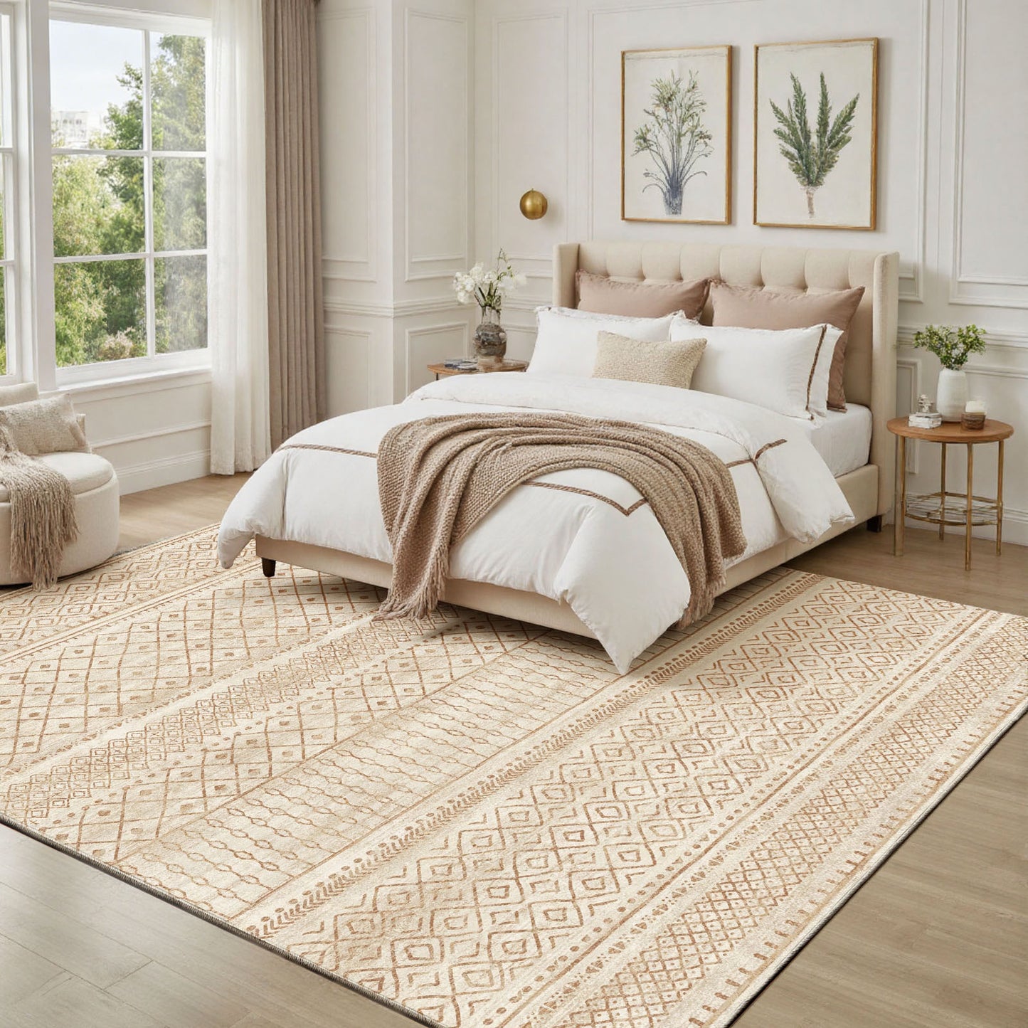 CHITOOMA 8'x10' Area Rugs for Living Room, Washable Rugs Boho Soft Geometric Bohemian Carpet Indoor Rug for Bedroom Dining Room Office Nonslip Foldable Rug