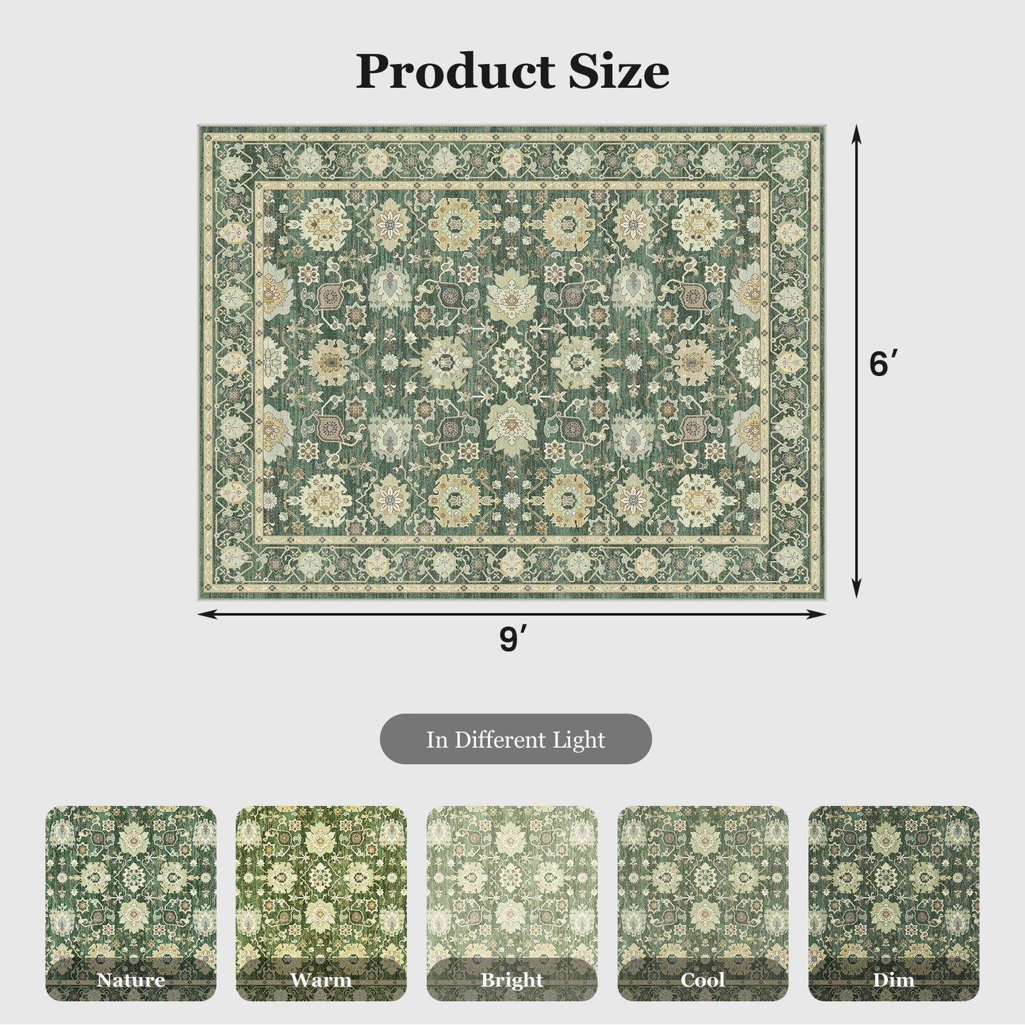 CHITOOMA 6'x9' Area Rugs for Living Room, Boho Machine Washable Stain Resistant Non-Shed Carpet, Floral Area Rug with Non-Slip Backing for Bedroom, Dining Room, Dorm, Office