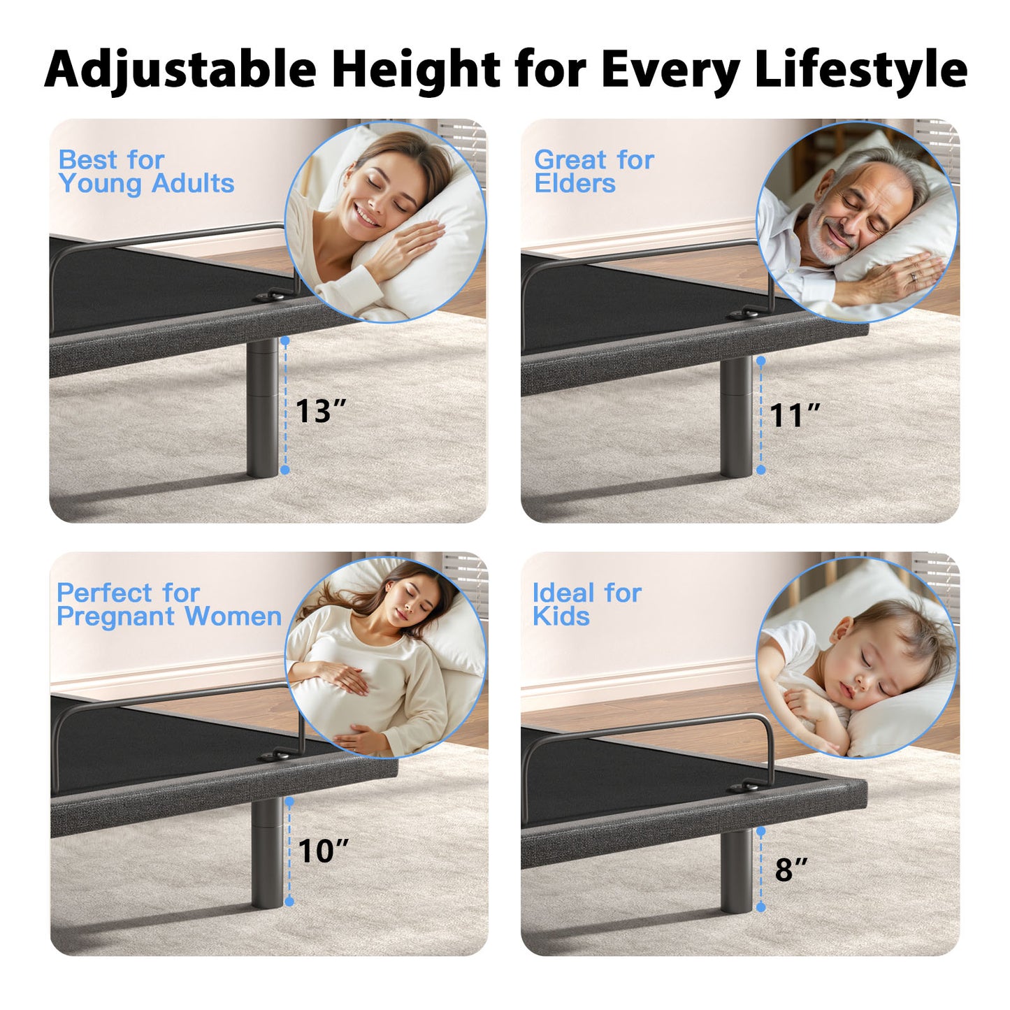 CHITOOMA Electric Adjustable Bed Frame Queen with 10 inch Gel Memory Foam Mattress & Massage (4 Modes & 3 Intensities), Wireless Remote, Zero Gravity, 4 USB Ports, Under-Bed Nightlight, Fast Assembly