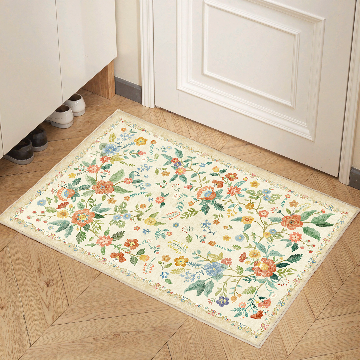 CHITOOMA 2'x3' Boho Runner Rug for Hallway, Machine Washable Stain Resistant Non-Shed Carpet, Floral Runner Rug with Non-Slip Backing for Kitchen, Entryway, Bedroom, Laundry, Bathroom