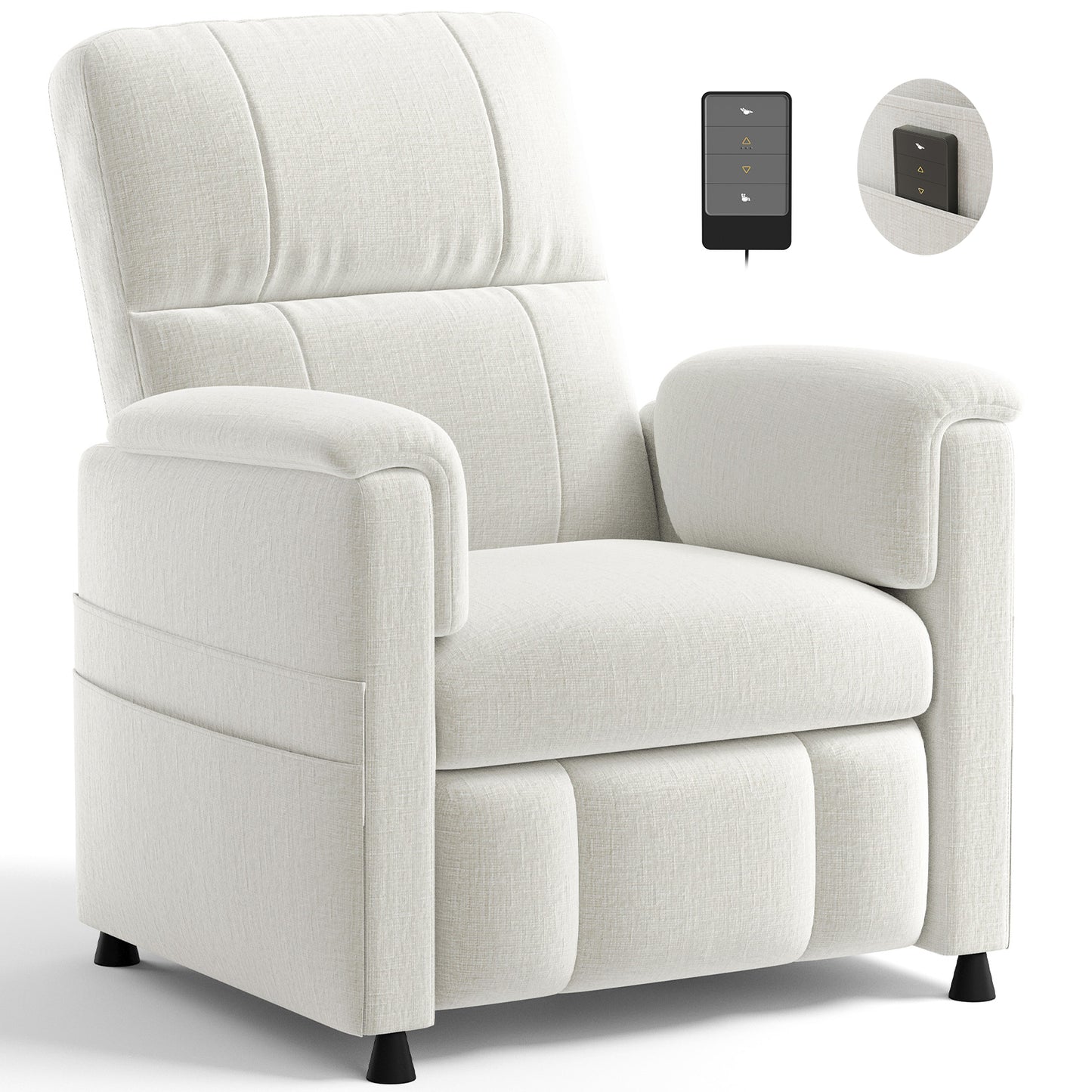 CHITOOMA Power Recliner Chair for Adults, Electric Recliner with Adjustable Backrest & Footrest, Remote Control, Chenille Fabric, High Back, Thick Cushion for Living Room,Bedroom,Home Theater,White