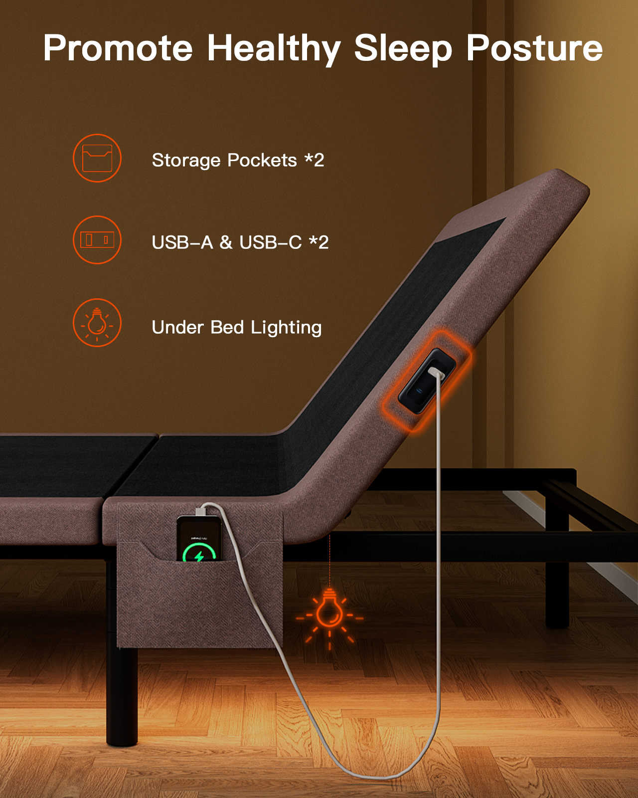 CHITOOMA Electric Adjustable Bed Frame Twin XL, Zero-Clearance with Wireless Remote, Zero Gravity, Individually Tilting Head & Foot, 4 USB Ports, Under-Bed Nightlight