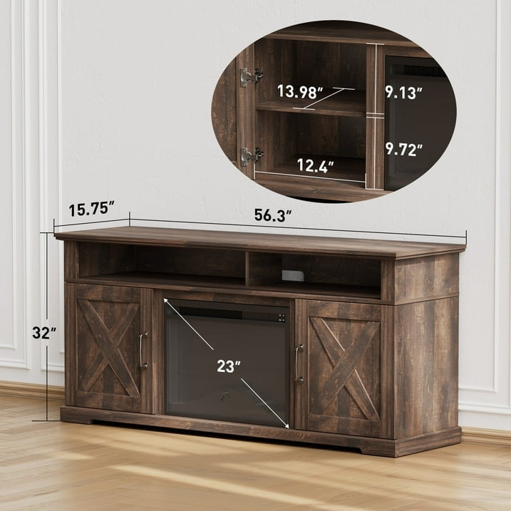 Electric Fireplace TV Stand for TVs up to 75", Farmhouse Entertainment Center with Fireplace, Vintage Brown
