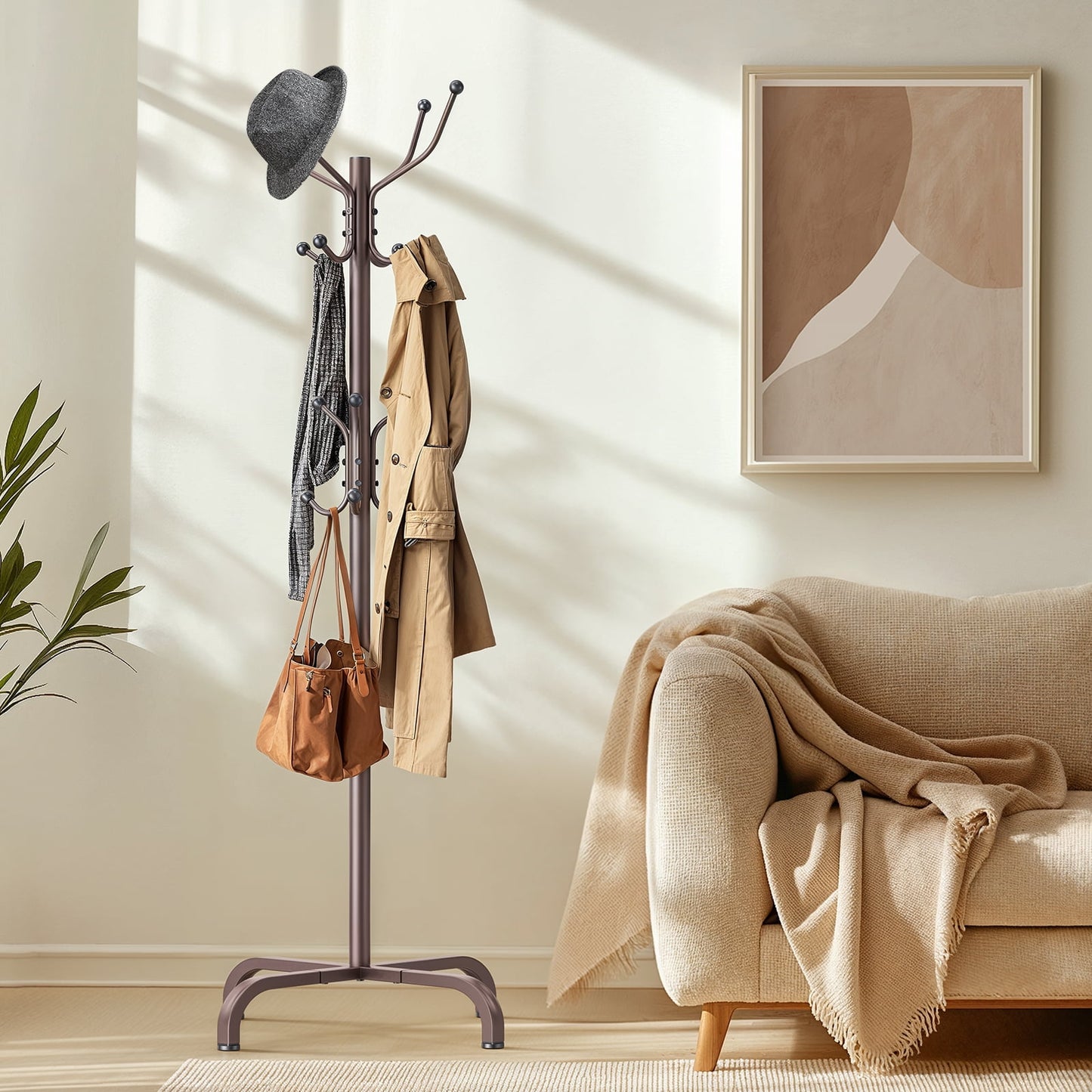 Coat Rack Stand 14 Hooks Coat Rack Stand Metal Freestanding Coat Rack Coat Tree for Home, Office, Entryway, Hallway, Bronze