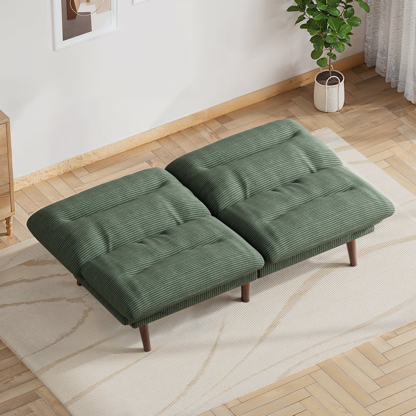 CHITOOMA 66'' Futon Sofa Bed with Adjustable Backrest & Armrests, Green Corduroy Convertible Futon Couch, Comfy Loveseat for Small Spaces Apartment, Office