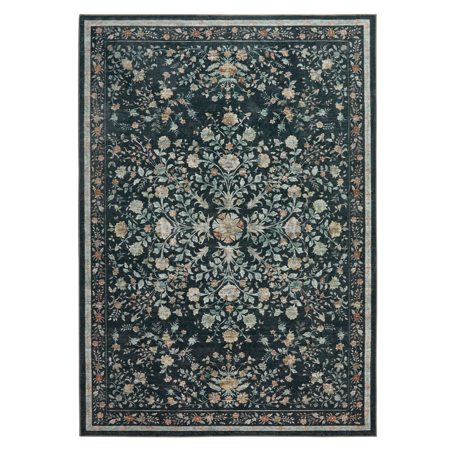 CHITOOMA 3'x5' Boho Area Rugs for Living Room, Machine Washable Stain Resistant Non-Shed Carpet, Floral Area Rug with Non-Slip Backing for Bedroom, Dining Room, Dorm, Office