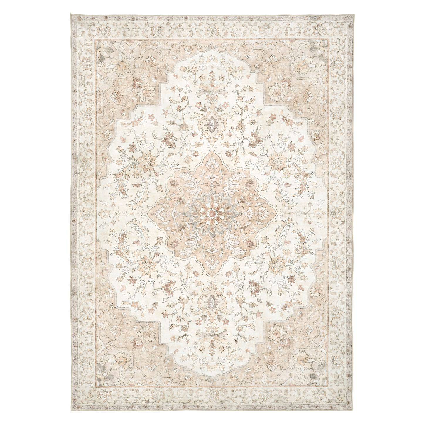 CHITOOMA 5'x7' Boho Area Rugs for Living Room, Machine Washable Stain Resistant Non-Shed Carpet, Floral Area Rug with Non-Slip Backing for Bedroom, Dining Room, Dorm, Office