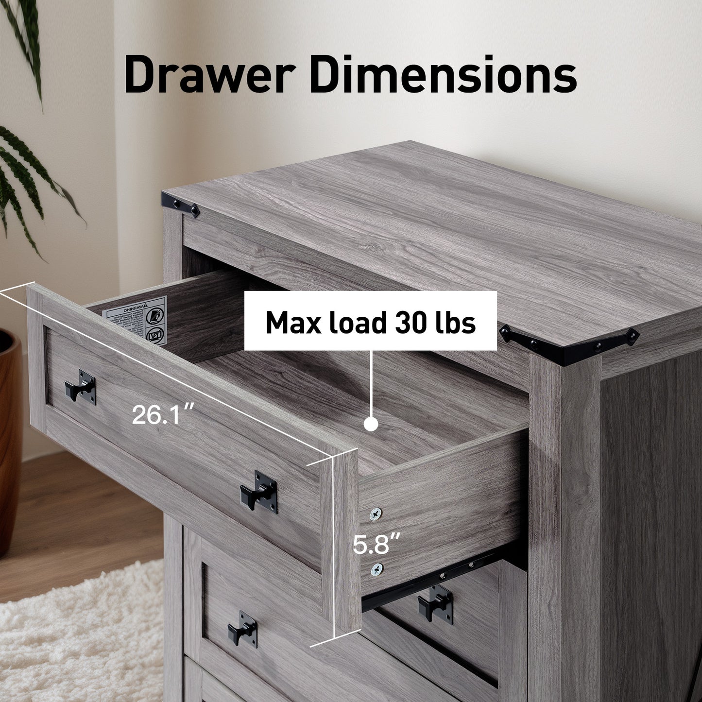 CHITOOMA 5 Drawer Dressers for Bedroom, Adult Tall Wooden Storage Cabine with Double Handle, Chest of Drawers for Living Room Hallway, Gray