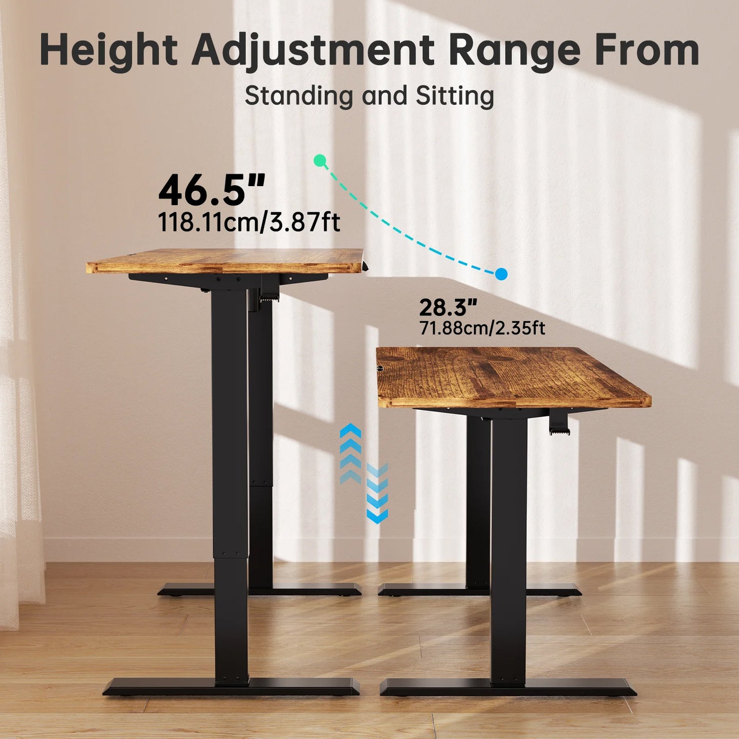 CHITOOMA 55" x 24" Electric Standing Desk, Adjustable Height Sit Stand Up Desk with 4 Memory Pre-Set, Home Office Gaming Desk with Headphone Hook, Vintage Brown