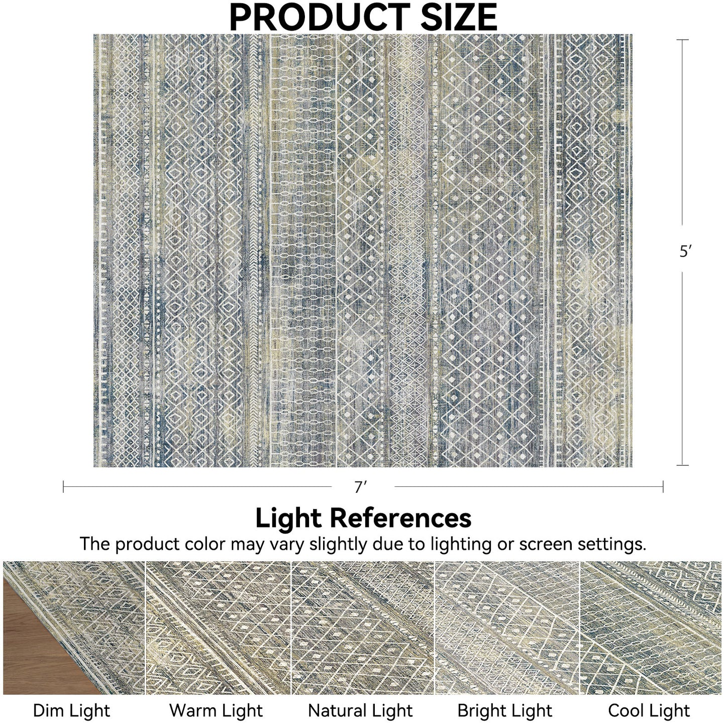 CHITOOMA 5'x7' Area Rugs for Living Room, Washable Rugs Boho Soft Geometric Bohemian Carpet Indoor Rug for Bedroom Dining Room Office Nonslip Foldable Rug