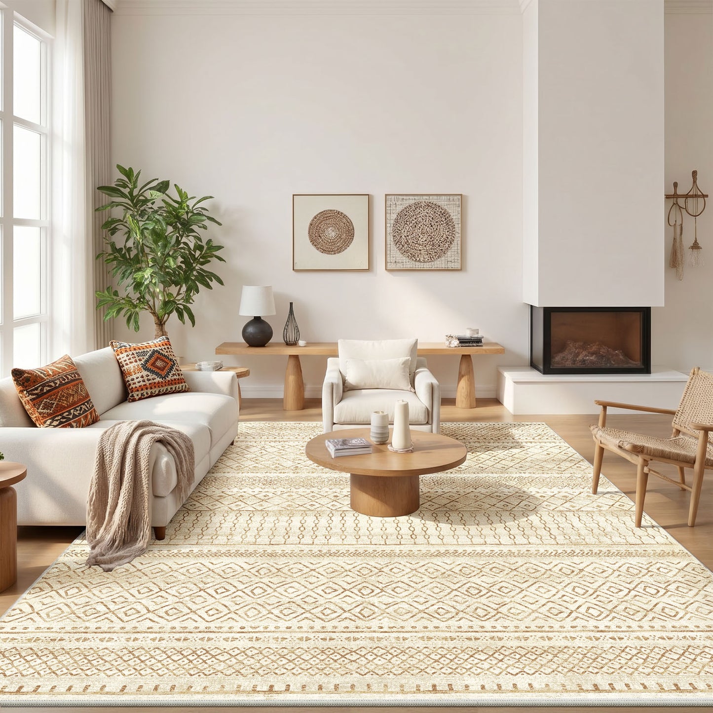 CHITOOMA 5'x7' Area Rugs for Living Room, Washable Rugs Boho Soft Geometric Bohemian Carpet Indoor Rug for Bedroom Dining Room Office Nonslip Foldable Rug
