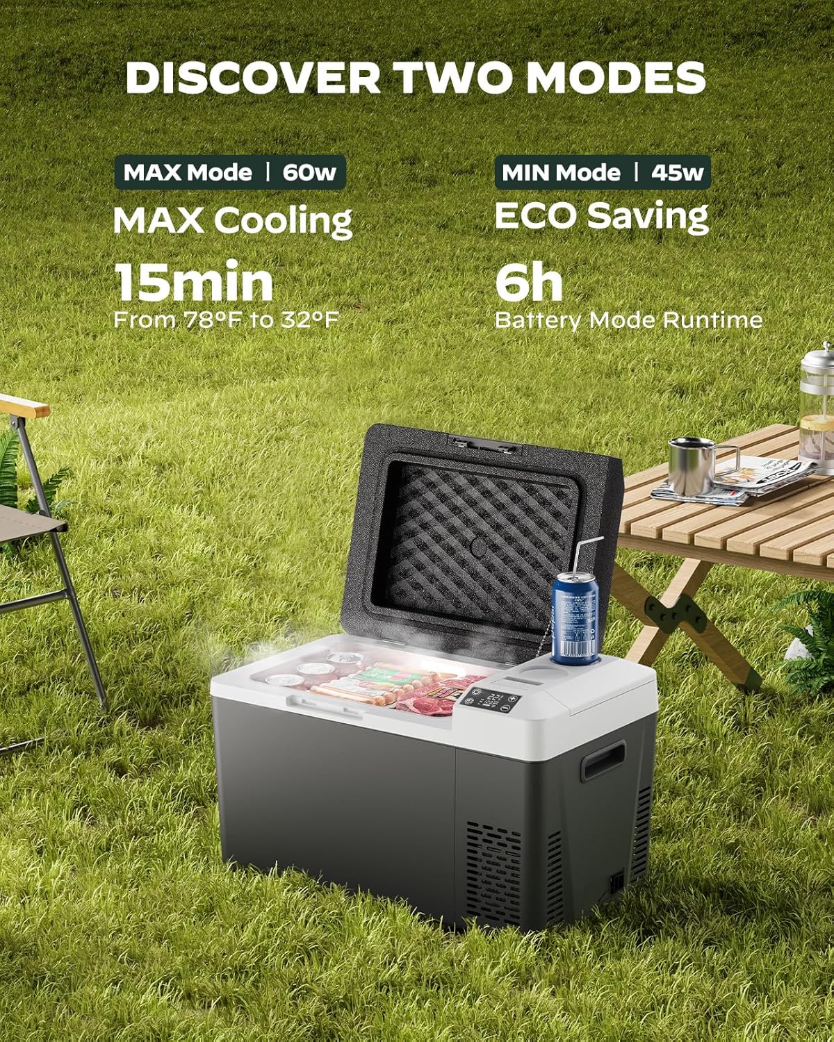 CHITOOMA 12 Volt Car Refrigerator, 24QT Electric Cooler, Portable Freezer Compressor Cooler -4℉~68℉, 12/24V DC & 110-240V AC for Travel Camping Truck Home