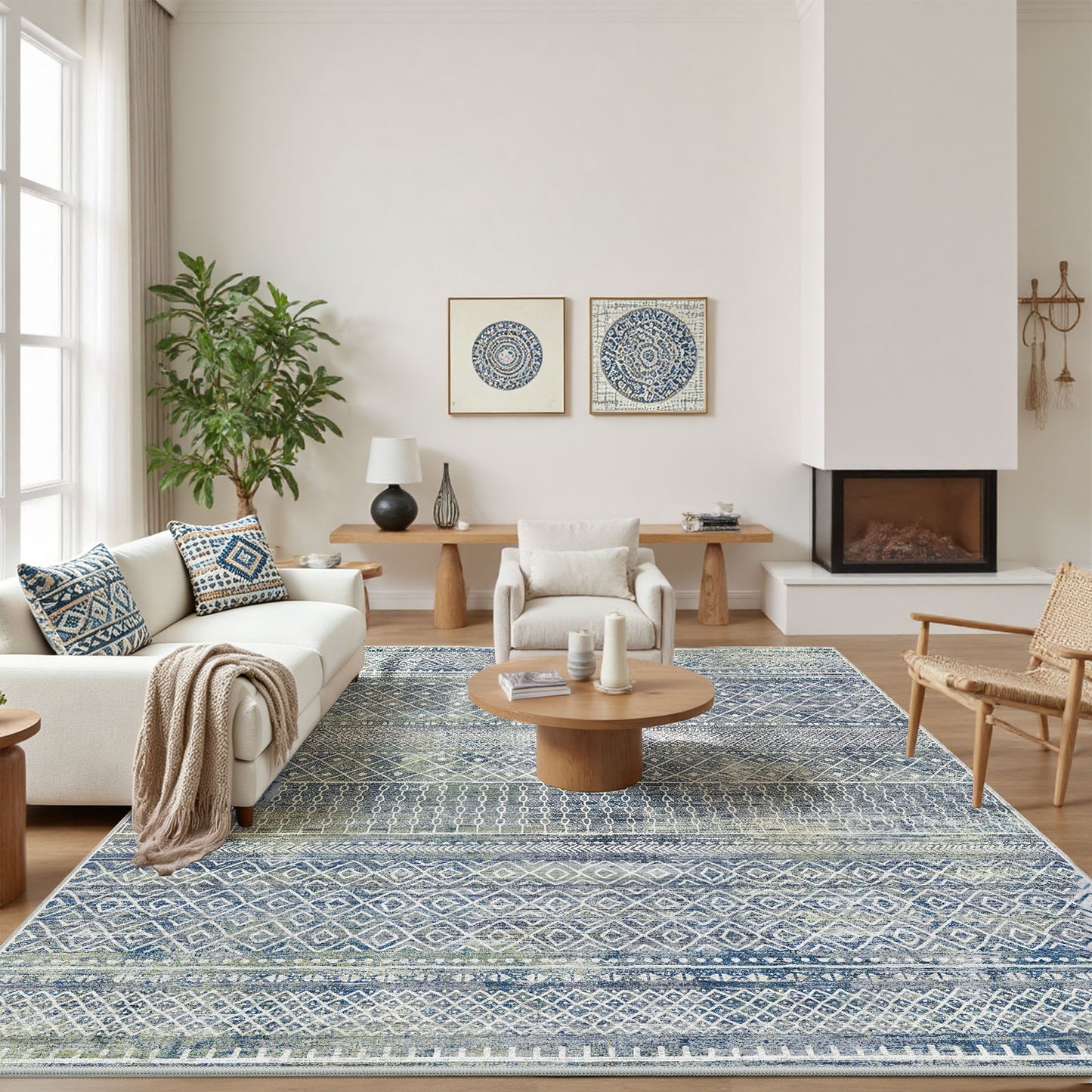 CHITOOMA 5'x7' Area Rugs for Living Room, Washable Rugs Boho Soft Geometric Bohemian Carpet Indoor Rug for Bedroom Dining Room Office Nonslip Foldable Rug