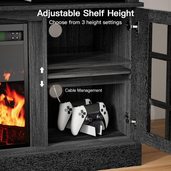 CHITOOMA 1400W Electric Fireplace TV Stand TV Console with 23″ Fireplace for up to 75 inch TVs with Adjustable Shelves, Black