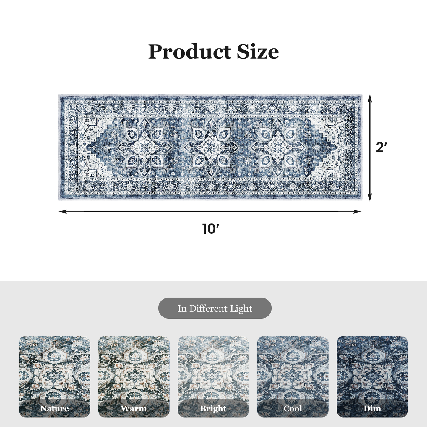 CHITOOMA 2.6'x8' Runner Rug, Machine Washable Rugs for Kitchen, Vintage Soft Non-Slip Runner Rug with Stain Resistant Non-Shed Carpet for Hallway, Entryway, Bedroom, Laundry, Bathroom