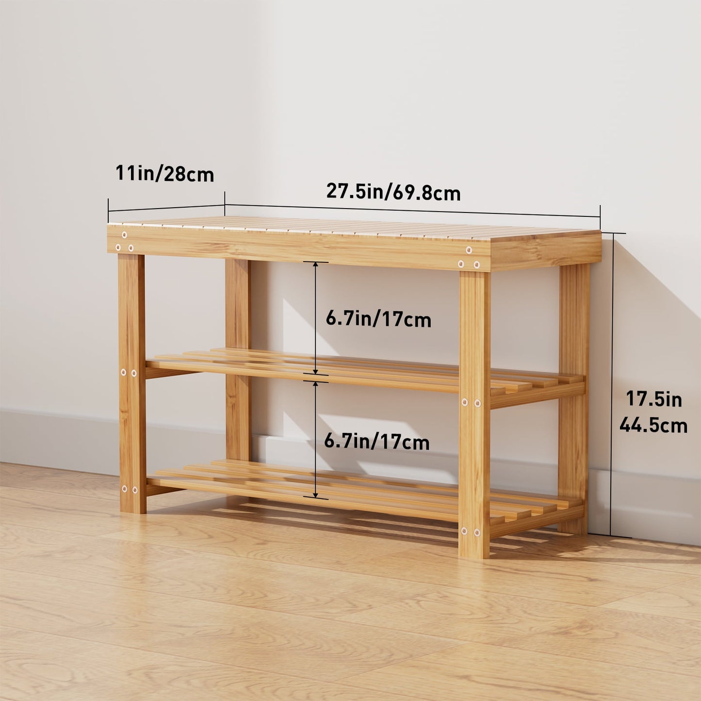 CHITOOMA 3 Tier Bamboo Shoe Storage Bench for Entryway, Wood Hallway Shoe Rack Shoe Organizer Shelf for Living Room Bedroom, Natural