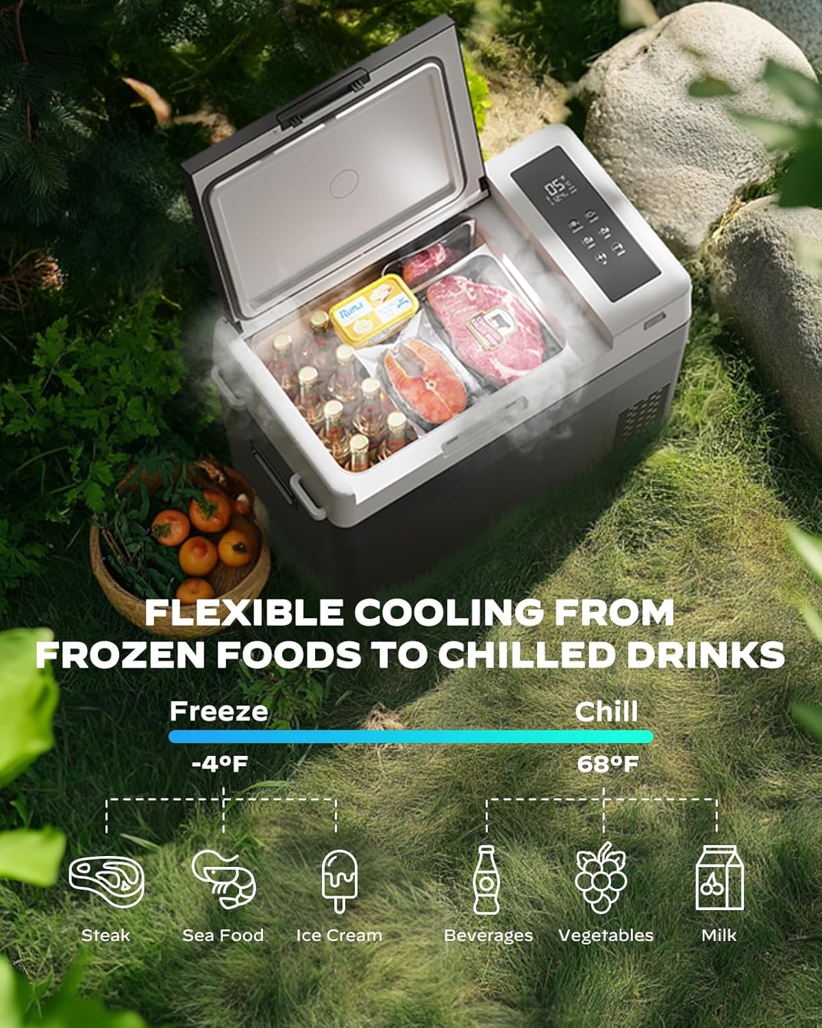 CHITOOMA 12 Volt Car Refrigerator, 32QT Electric Cooler, Portable Freezer Compressor Cooler -4℉~68℉, 12/24V DC & 110-240V AC for Travel Camping Truck Home