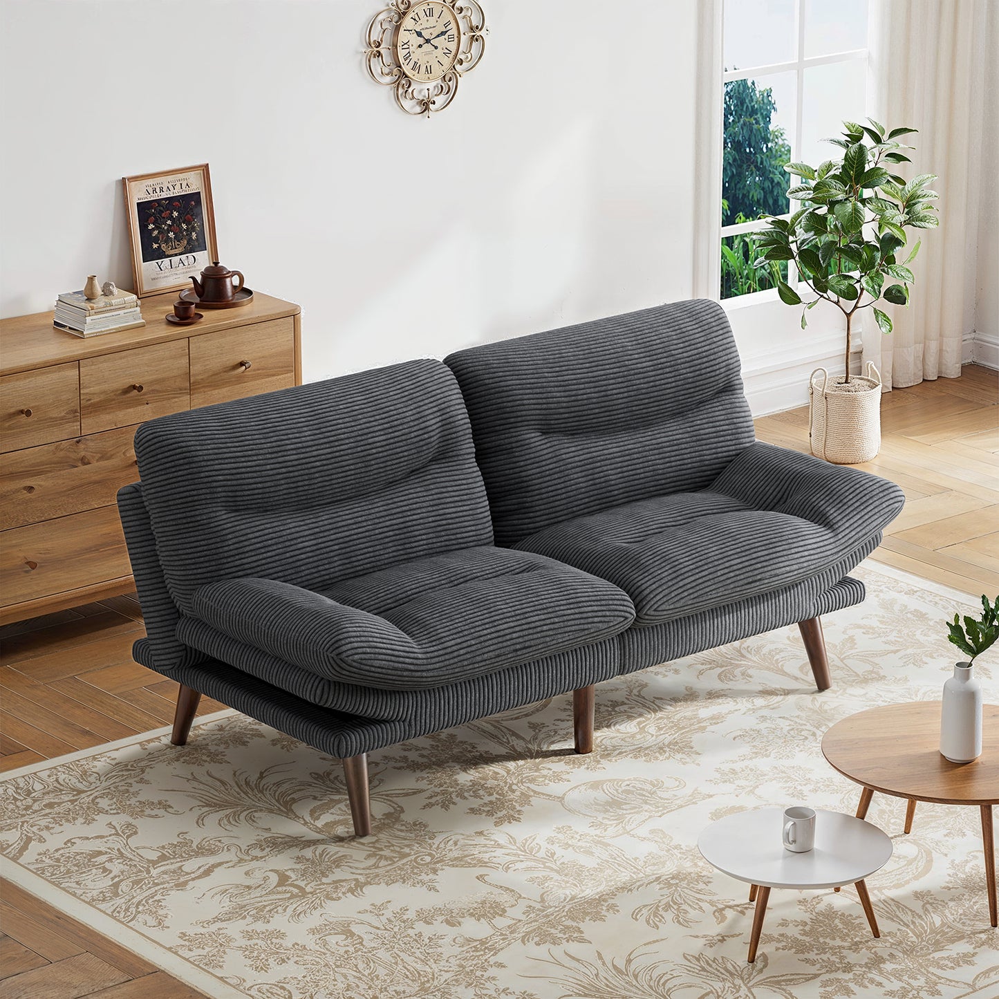 CHITOOMA 75" W Corduroy Futon Sofa Bed with Adjustable Backrest & Armrests, Comfy Convertible Futon Couch, Sleeper Sofa for Living Rooms Apartment Office, Gray