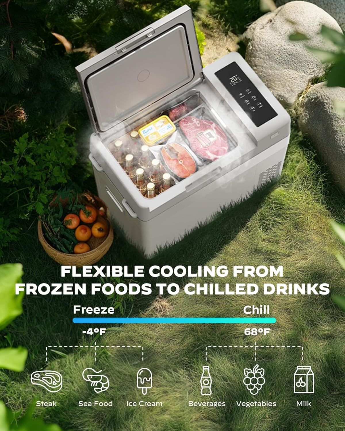 CHITOOMA 12 Volt Car Refrigerator, 32QT Electric Cooler, Portable Freezer Compressor Cooler -4℉~68℉, 12/24V DC & 110-240V AC for Travel Camping Truck Home