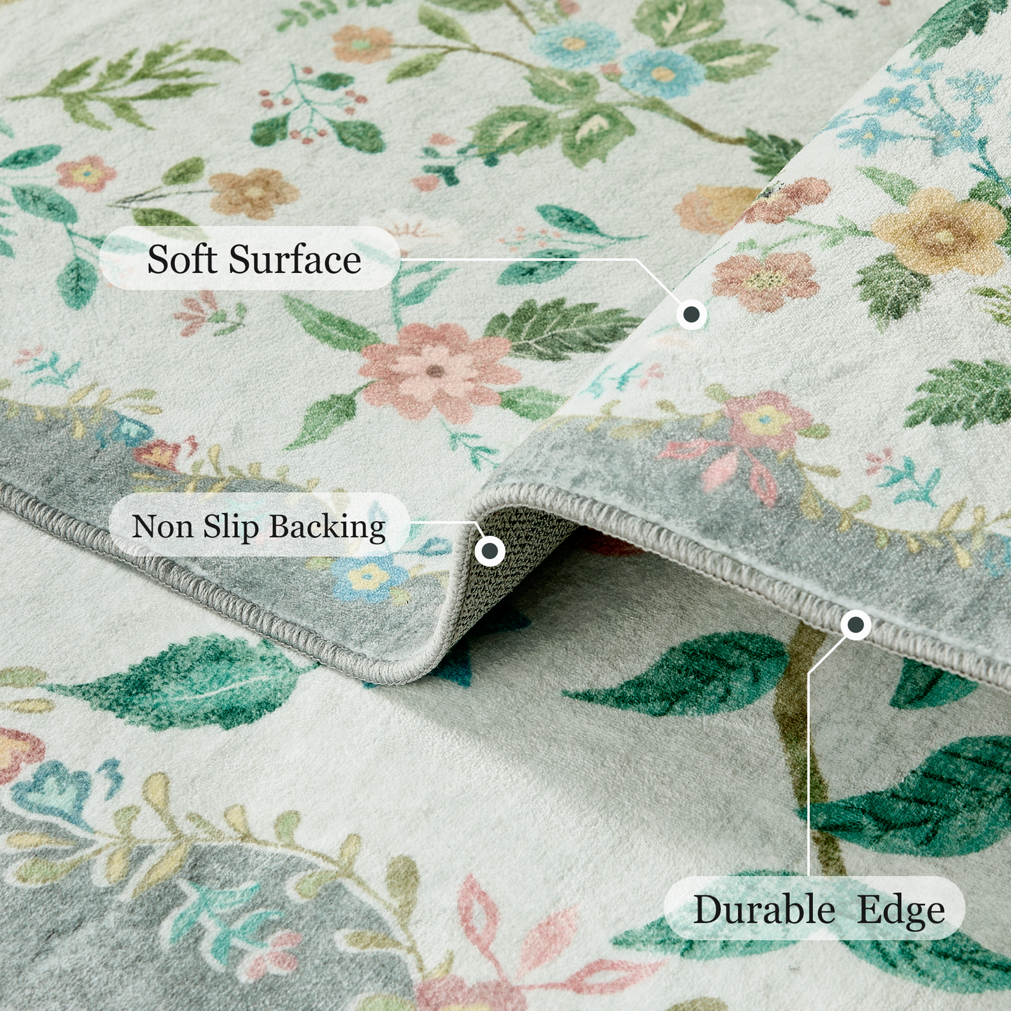 CHITOOMA 6'x9' Boho Area Rugs for Living Room, Machine Washable Stain Resistant Non-Shed Carpet, Floral Area Rug with Non-Slip Backing for Bedroom, Dining Room, Dorm, Office