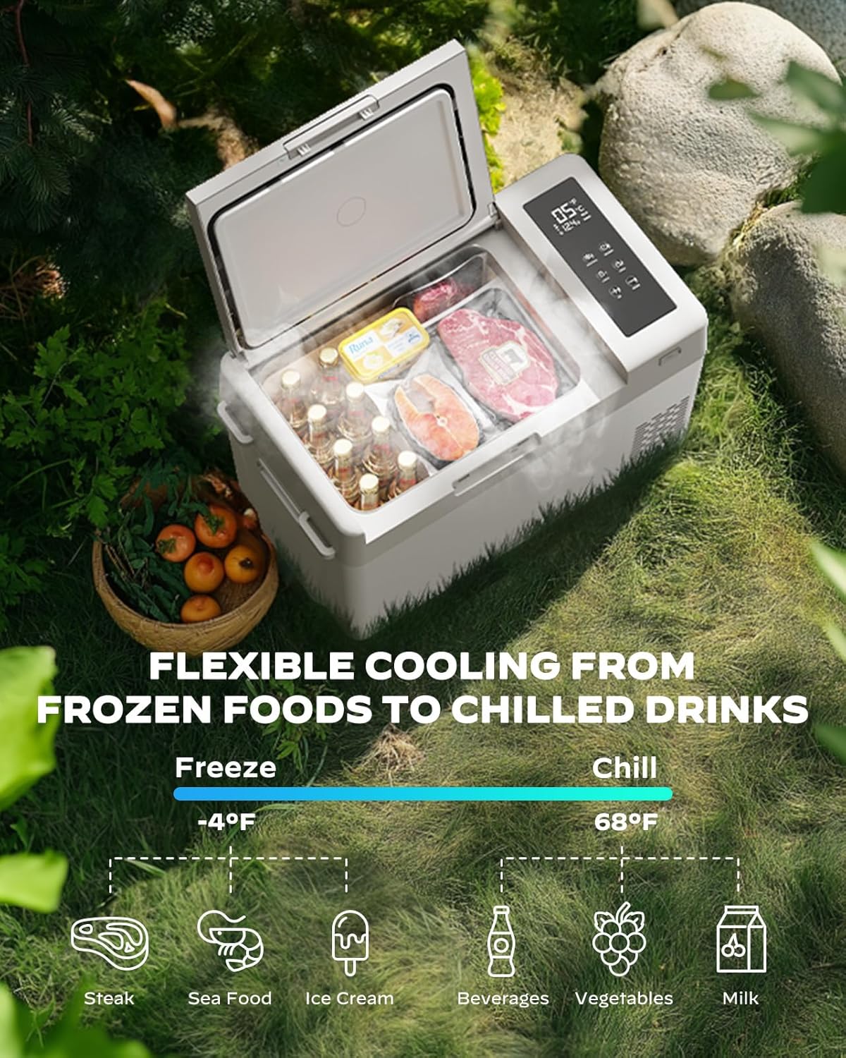 CHITOOMA 12 Volt Car Refrigerator, 25QT Electric Cooler, Portable Freezer Compressor Cooler -4℉~68℉, 12/24V DC & 110-240V AC for Travel Camping Truck Home