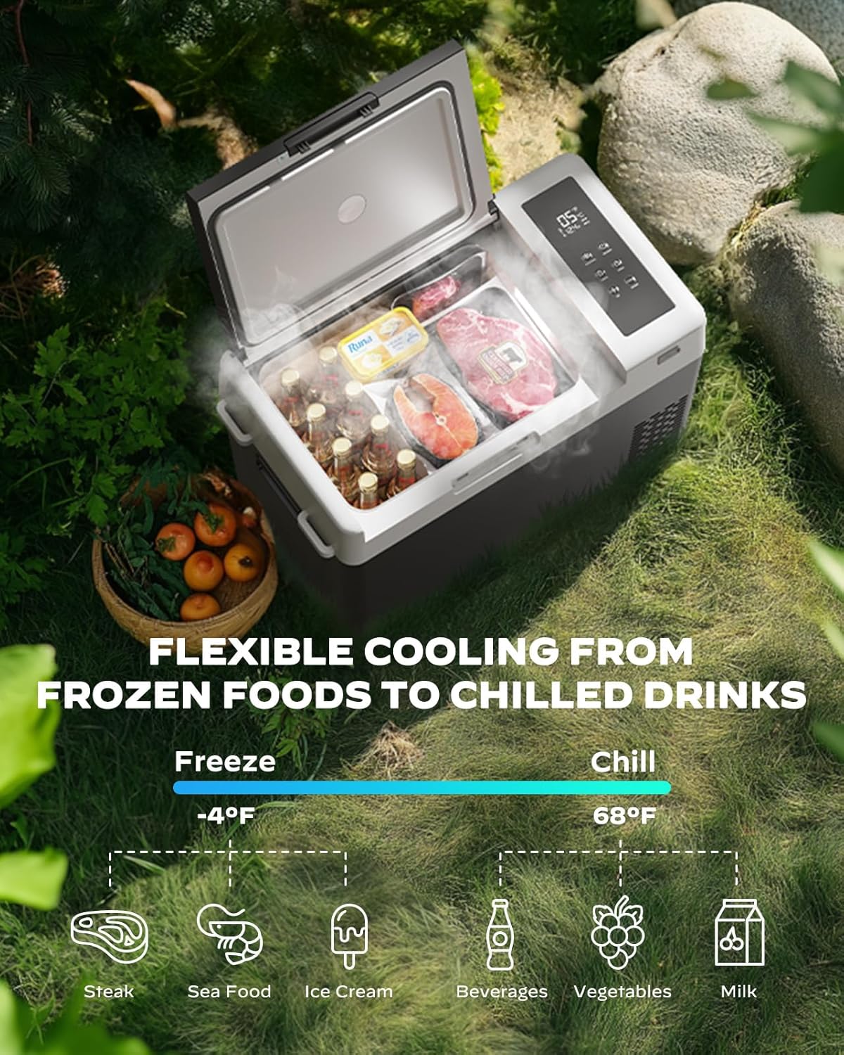 CHITOOMA 12 Volt Car Refrigerator, 25QT Electric Cooler, Portable Freezer Compressor Cooler -4℉~68℉, 12/24V DC & 110-240V AC for Travel Camping Truck Home