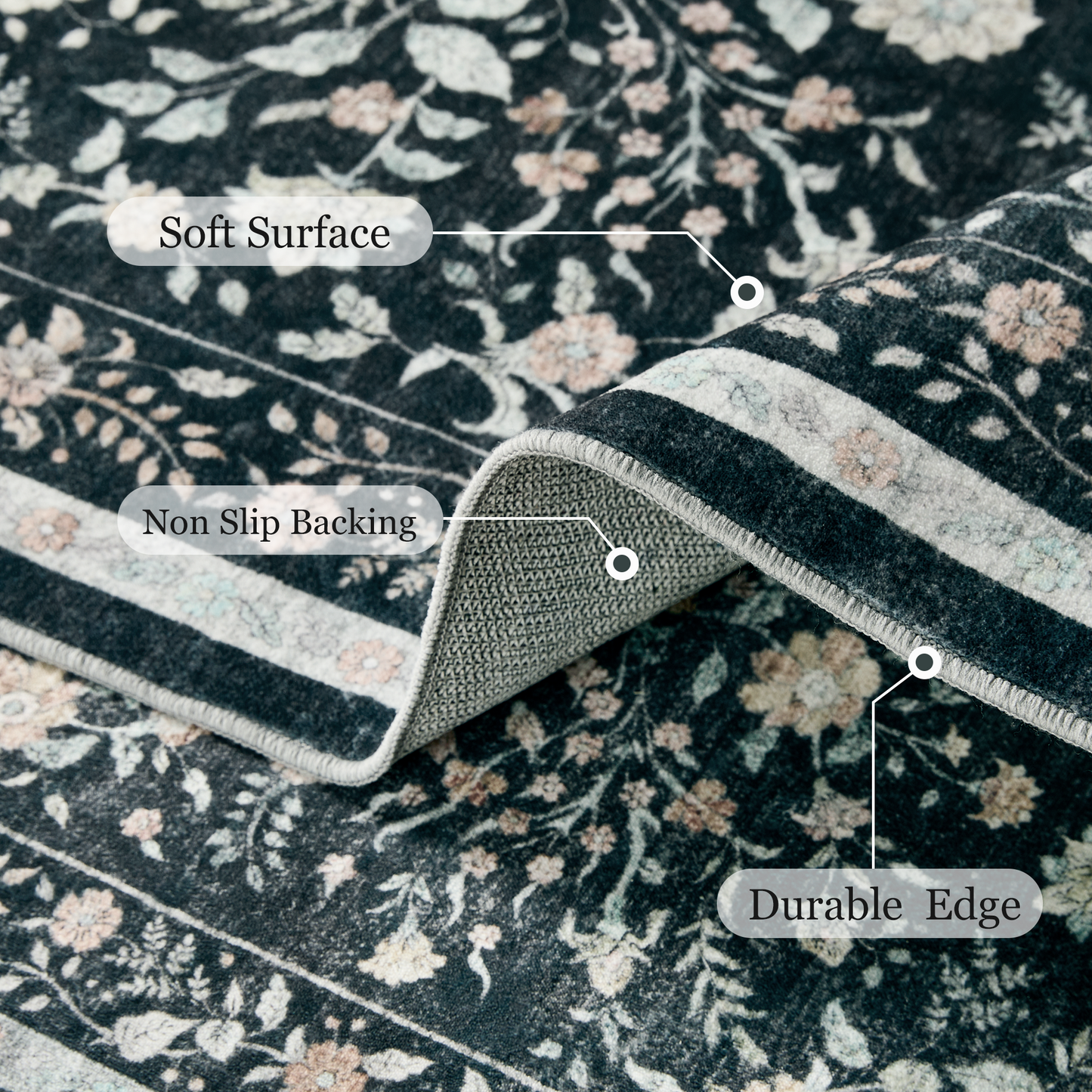 CHITOOMA 2.6'x8' Boho Runner Rug for Hallway, Machine Washable Stain Resistant Non-Shed Carpet, Floral Runner Rug with Non-Slip Backing for Kitchen, Entryway, Bedroom, Laundry, Bathroom