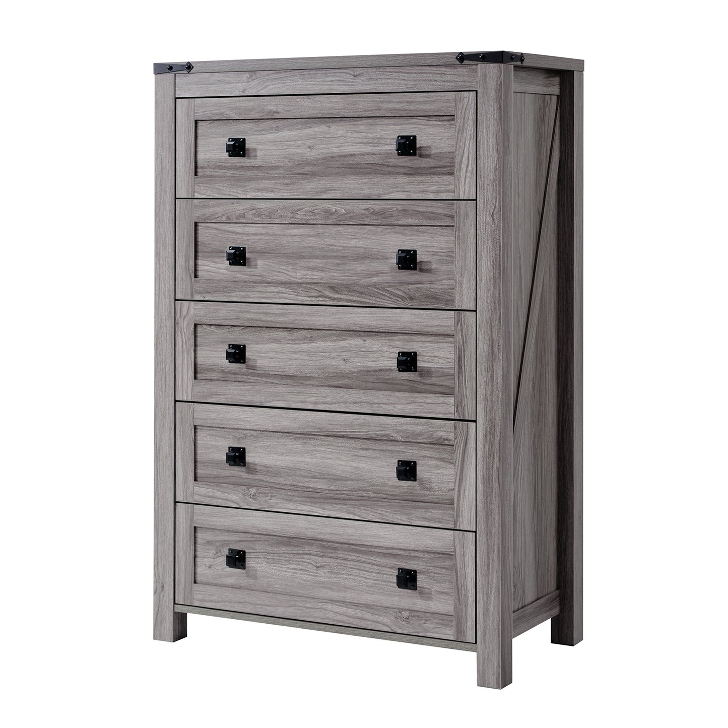 CHITOOMA 5 Drawer Dressers for Bedroom, Adult Tall Wooden Storage Cabine with Double Handle, Chest of Drawers for Living Room Hallway, Gray
