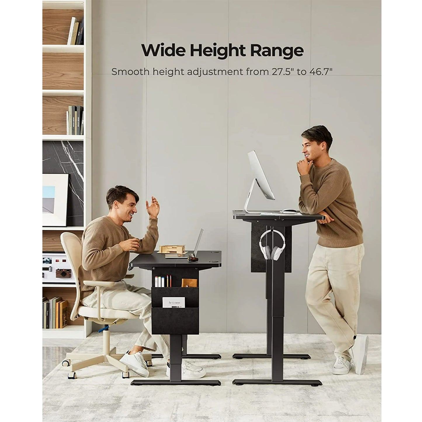CHITOOMA 55" x 24" Electric Standing Desk with Storage Bag, Adjustable Height Sit to Stand Desk with 4 Memory Pre-Set, Headphone Hook for Home Office, Black