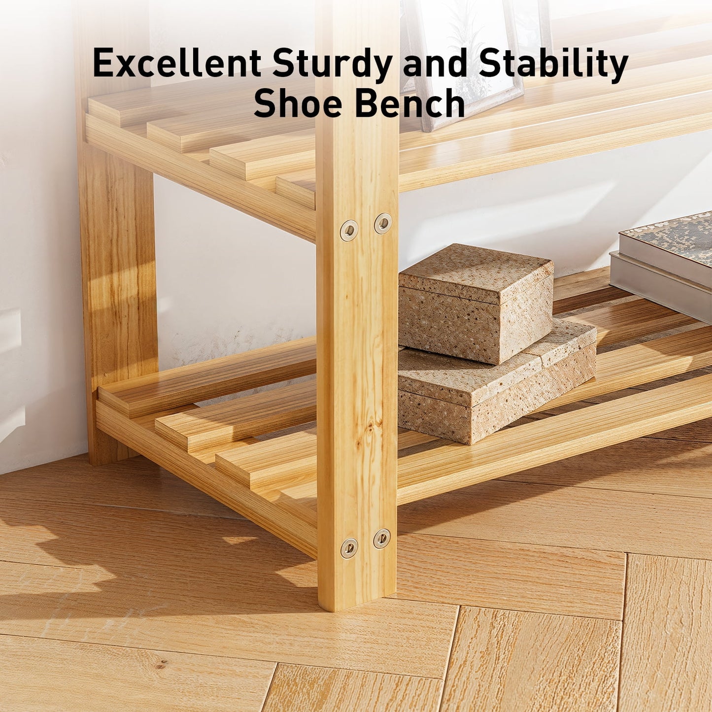 CHITOOMA 3 Tier Bamboo Shoe Storage Bench for Entryway, Wood Hallway Shoe Rack Shoe Organizer Shelf for Living Room Bedroom, Natural
