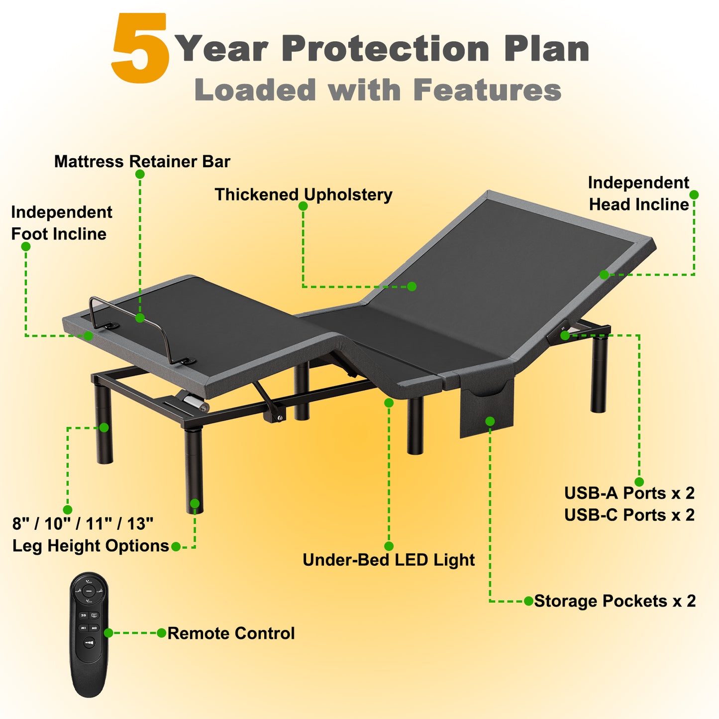 CHITOOMA Electric Adjustable Bed Frame Twin XL with Wireless Remote, Zero Gravity, Individually Tilting Head & Foot, 4 USB Ports, Under-Bed Nightlight, 3 Minutes Fast Assembly