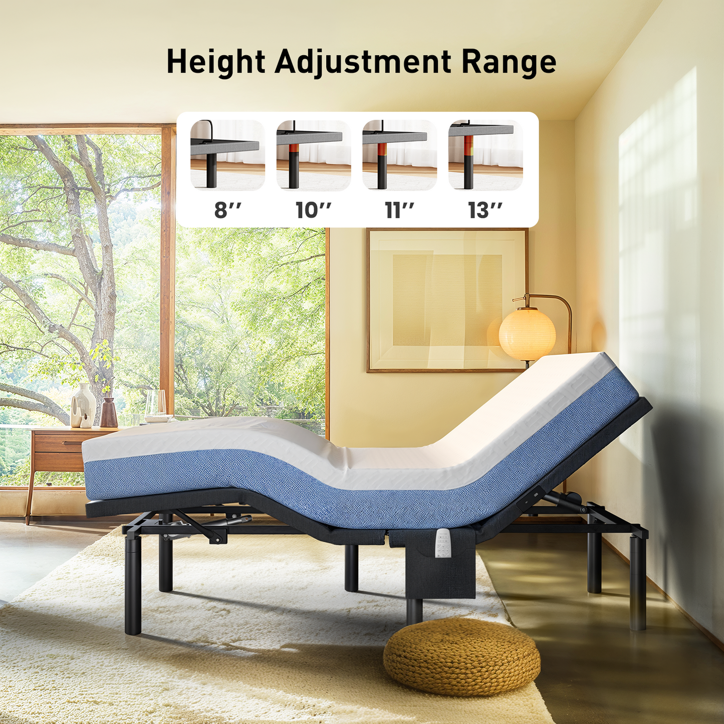 CHITOOMA Electric Adjustable Bed Frame Split King with Wireless Remote, Zero Gravity, Individually Tilting Head & Foot, 4 Height Options, Under-Bed Nightlight, 3 Minutes Fast Assembly