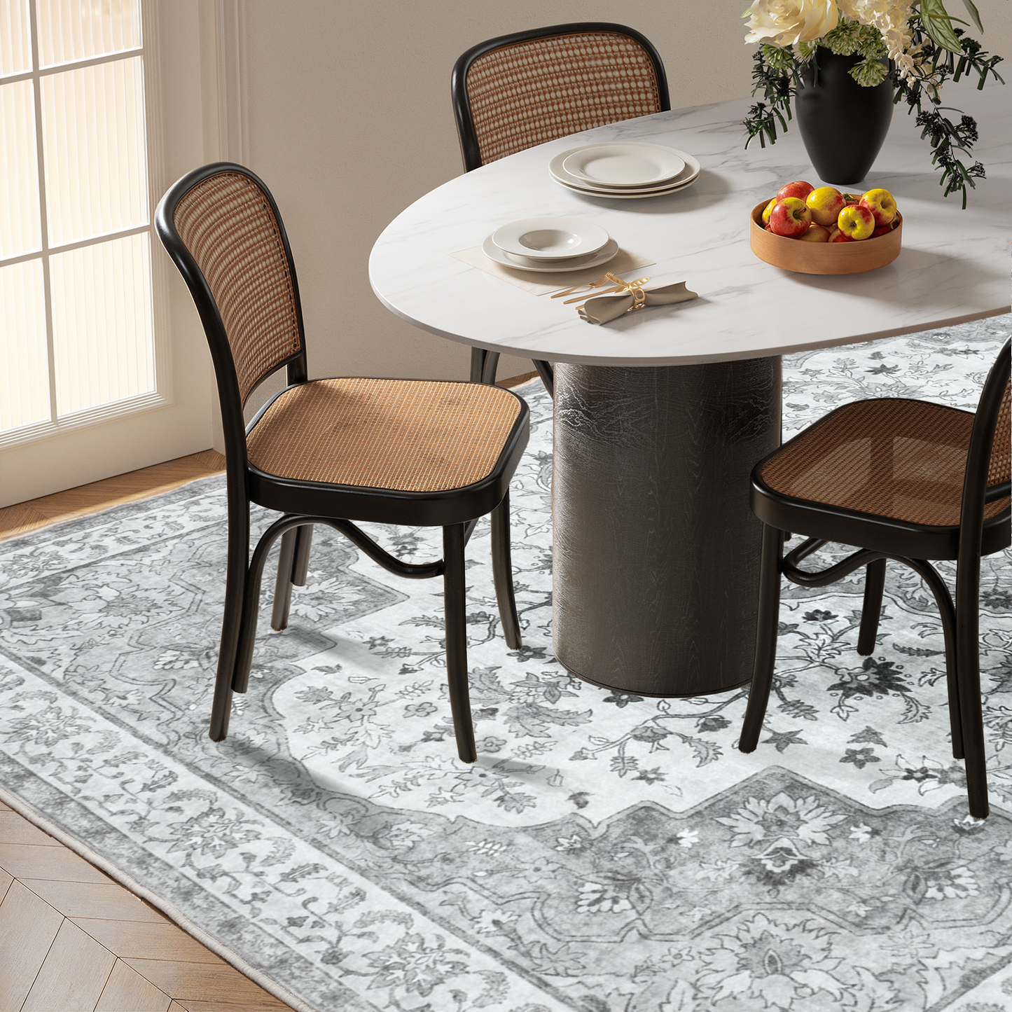 CHITOOMA 5'x7' Machine-washable Area Rugs for Living Room, Stain Resistant Non-Shed Carpet, Boho Floral Area Rugs with Non-Slip Backing for Bedroom, Dining Room, Dorm, Office