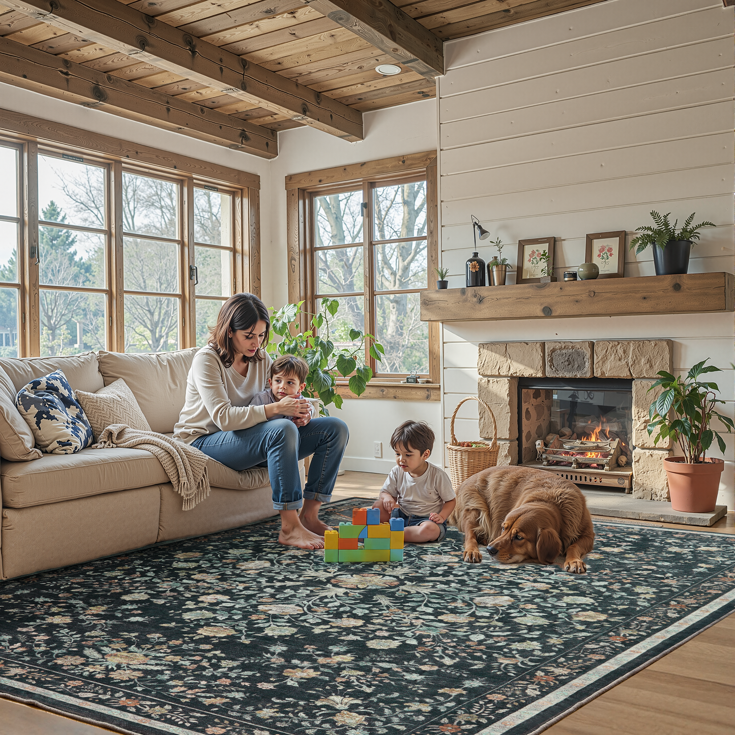 CHITOOMA 2.6'x8' Boho Runner Rug for Hallway, Machine Washable Stain Resistant Non-Shed Carpet, Floral Runner Rug with Non-Slip Backing for Kitchen, Entryway, Bedroom, Laundry, Bathroom