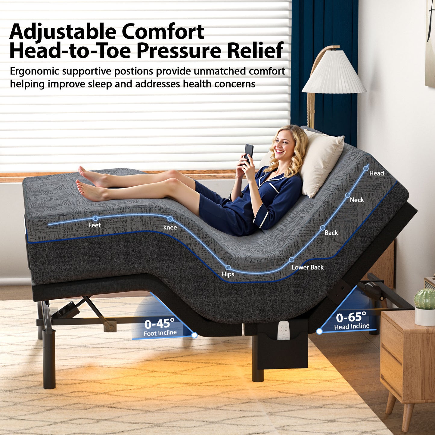 CHITOOMA Electric Adjustable Bed Frame Queen with 10 inch Gel Memory Foam Mattress & Massage (4 Modes & 3 Intensities), Wireless Remote, Zero Gravity, 4 USB Ports, Under-Bed Nightlight, Fast Assembly