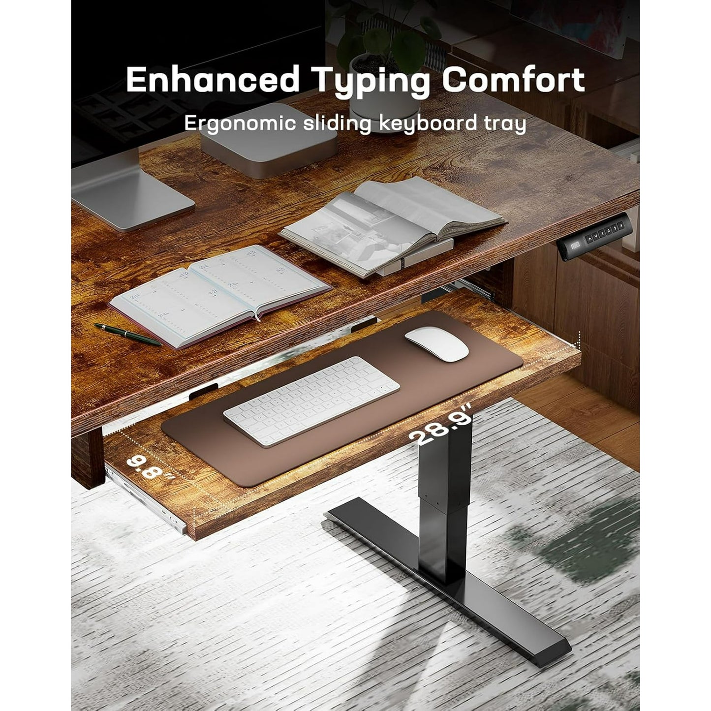 CHITOOMA Electric Standing Desk with Keyboard Tray, 48" x 24" Adjustable Height Sit Stand Up Desk, Home Office Gaming Desk Computer Workstation, Vintage Brown