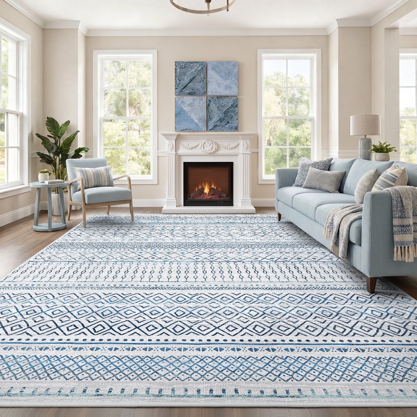 CHITOOMA 8'x10' Area Rugs for Living Room, Washable Rugs Boho Soft Geometric Bohemian Carpet Indoor Rug for Bedroom Dining Room Office Nonslip Foldable Rug