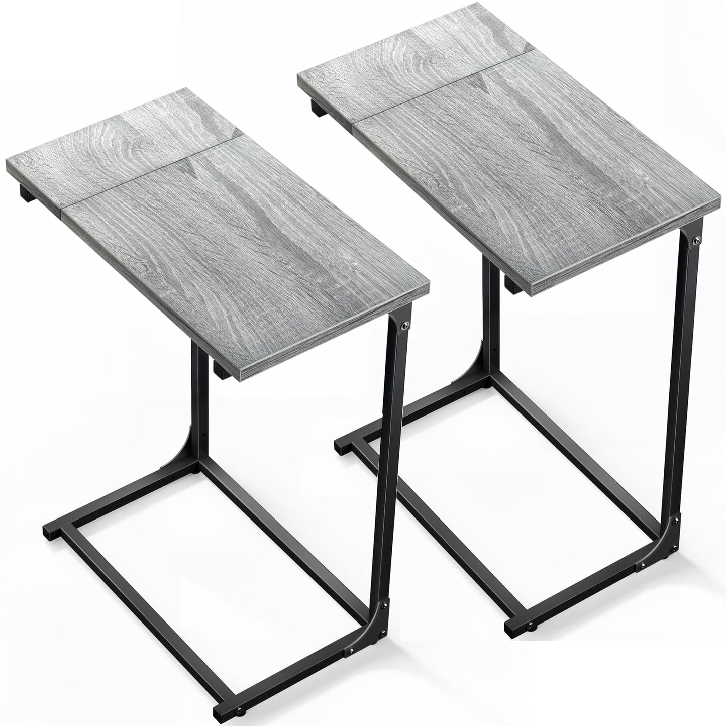 C Shaped Metal Couch End Table Tray Table 2pcs, Widened Side Table Sofa Table Nightstand for Bedroom, Living Room, 27"(H) x 21.1"(W) x 11.4"(D), Grey