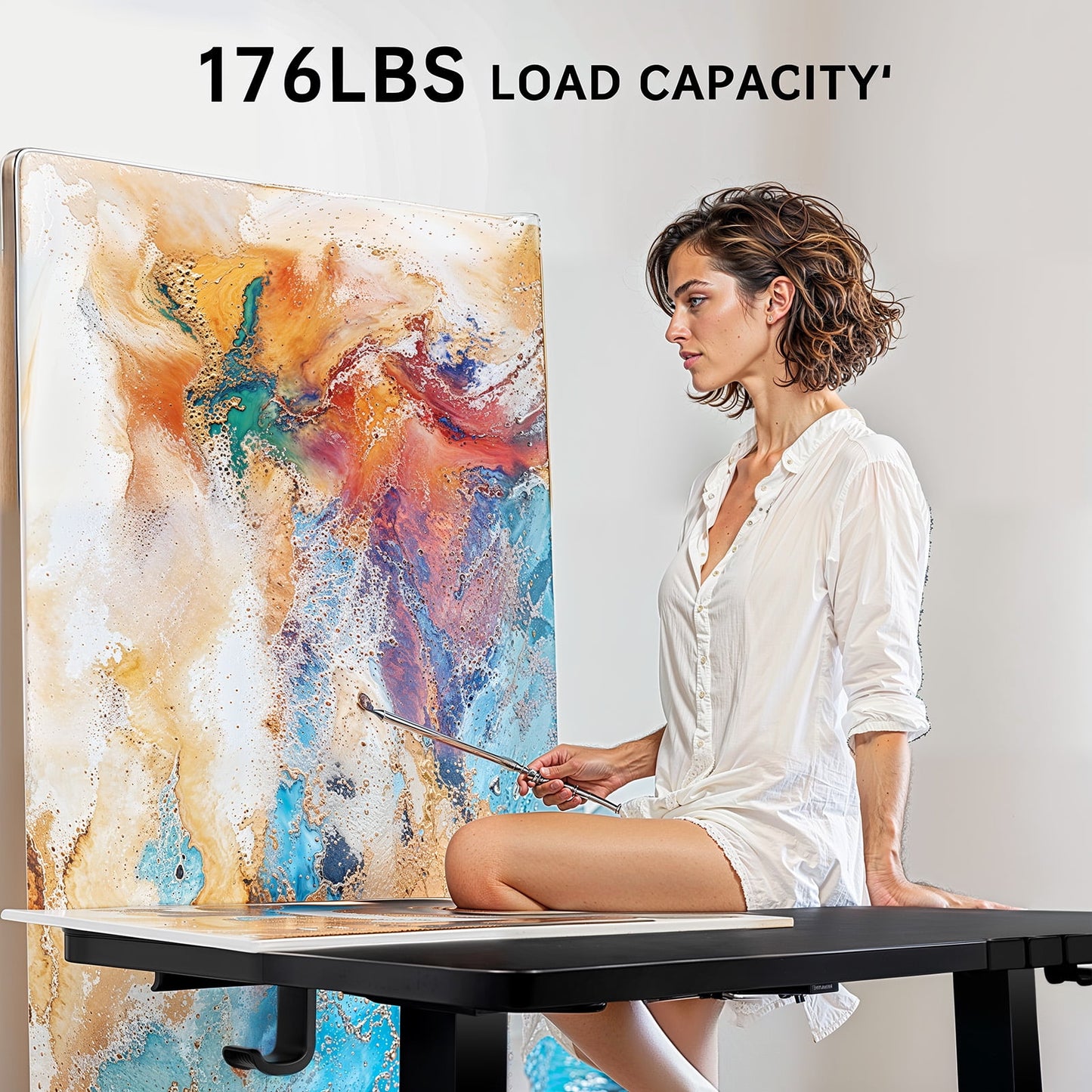 CHITOOMA 48" x 24" Electric Standing Desk with 4 Memory Preset Heights, Height Adjustable Sit Stand up Desk with Headphone Hook for Home Office, Black