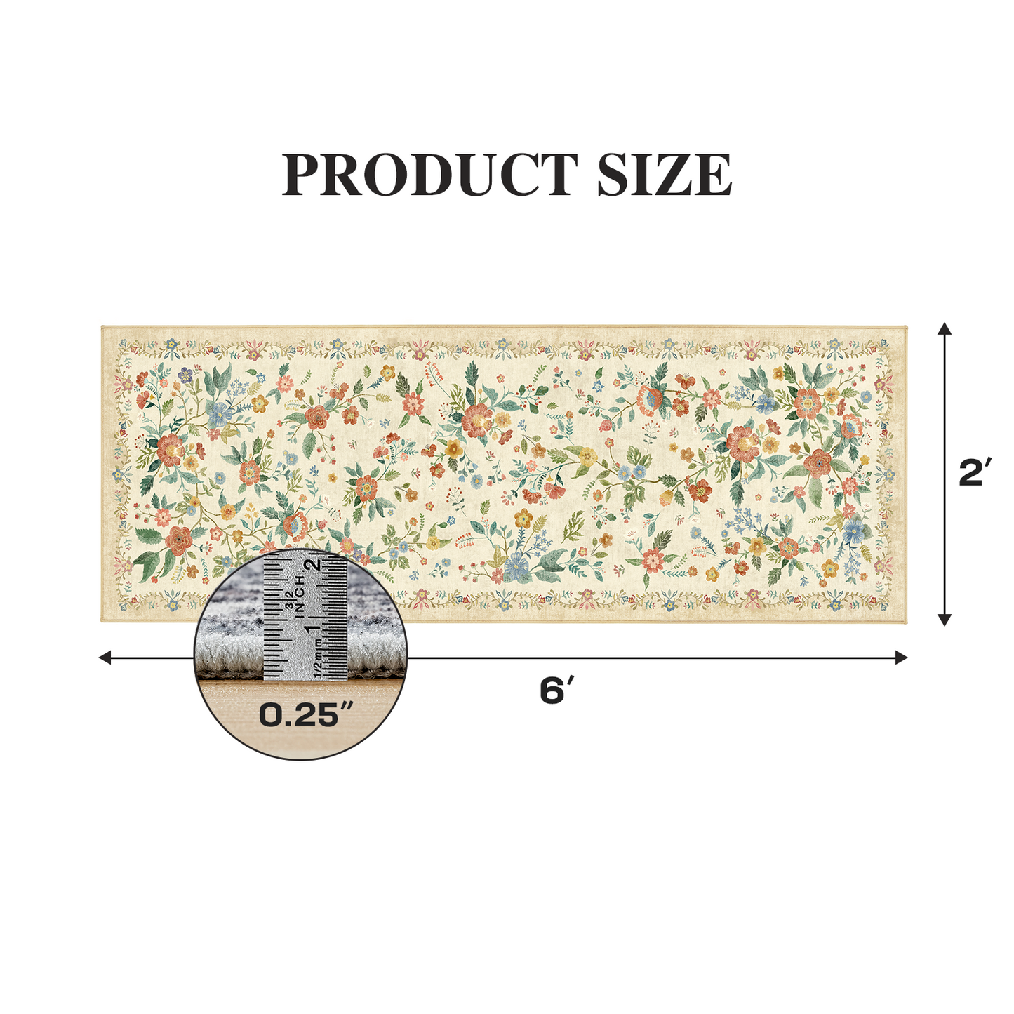 CHITOOMA 2'x6' Boho Runner Rug for Hallway, Machine Washable Stain Resistant Non-Shed Carpet, Floral Runner Rug with Non-Slip Backing for Kitchen, Entryway, Bedroom, Laundry, Bathroom