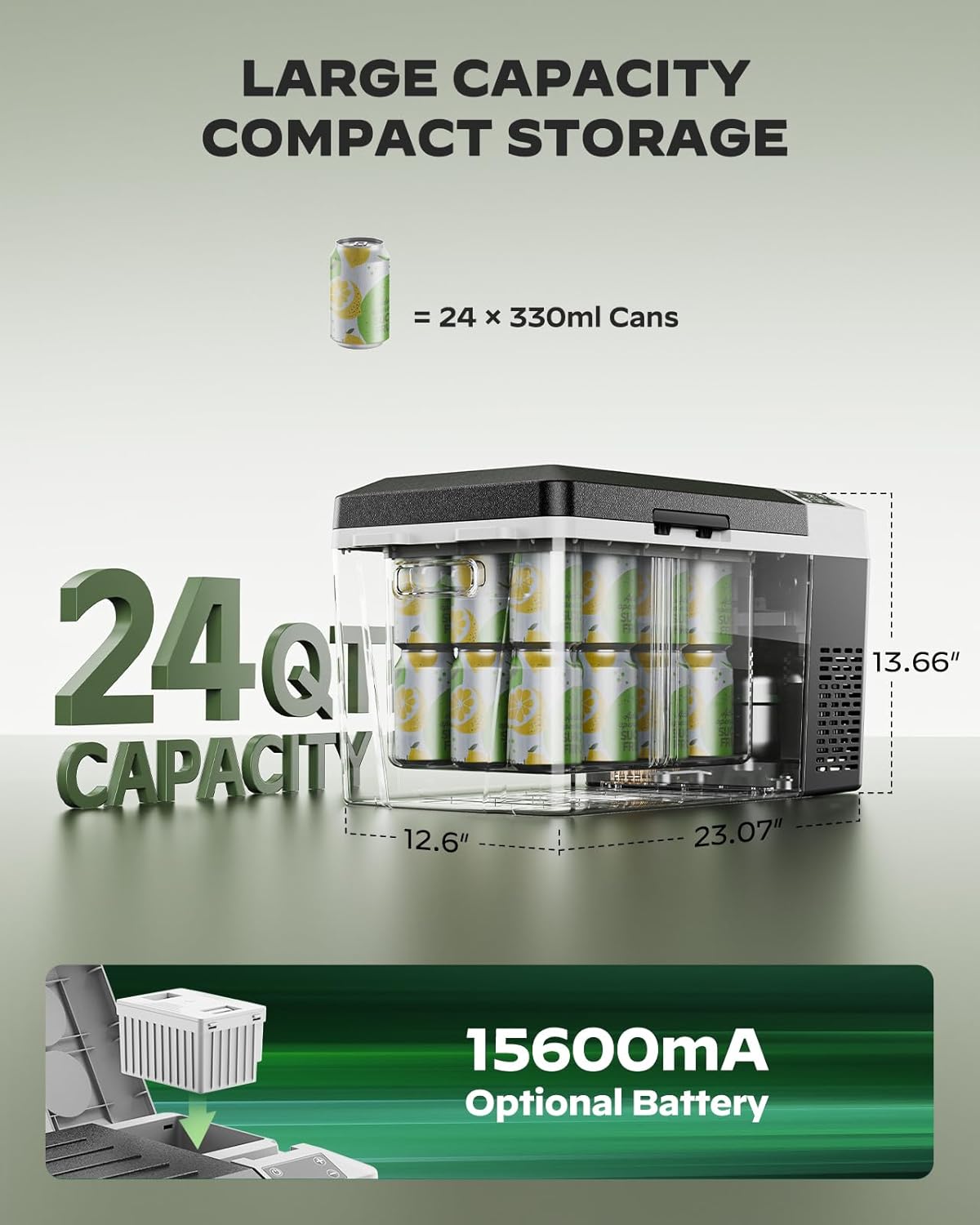 CHITOOMA 12 Volt Car Refrigerator, 24QT Electric Cooler, Portable Freezer Compressor Cooler -4℉~68℉, 12/24V DC & 110-240V AC for Travel Camping Truck Home
