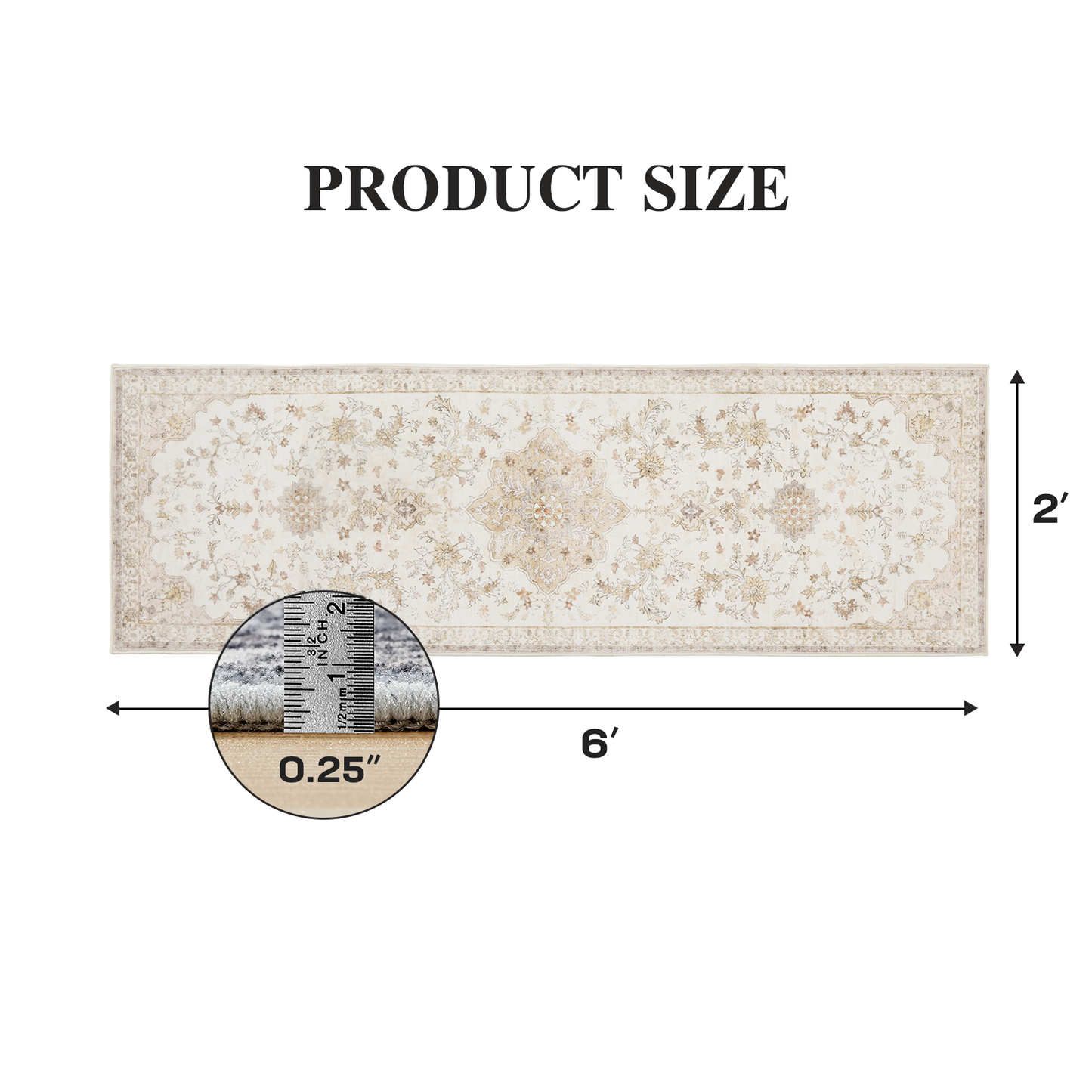CHITOOMA 2'x6' Machine-washable Runner Rug for Kitchen, Stain Resistant Non-Shed Carpet, Boho Floral Runner Rug with Non-Slip Backing for Hallway, Entryway, Bedroom, Laundry, Bathroom