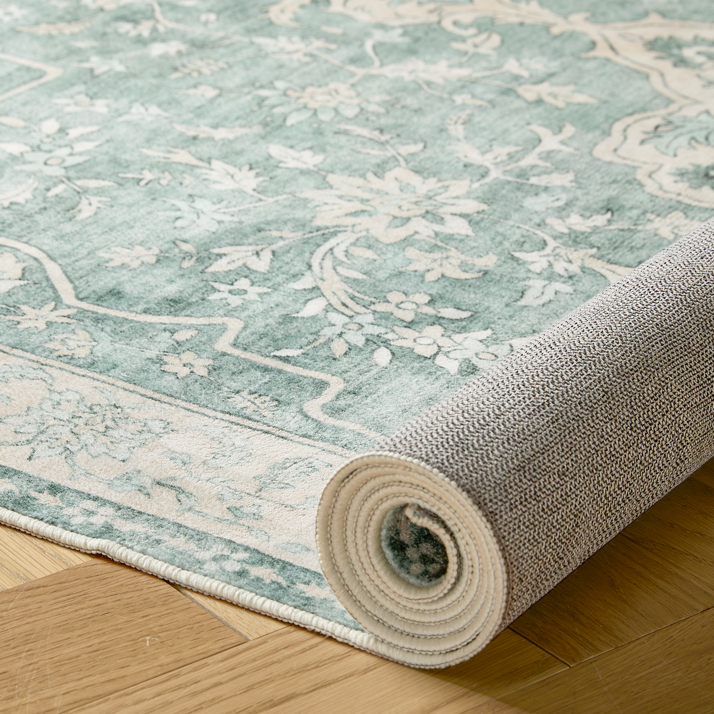 CHITOOMA 5'x7' Boho Area Rugs for Living Room, Machine Washable Stain Resistant Non-Shed Carpet, Floral Area Rug with Non-Slip Backing for Bedroom, Dining Room, Dorm, Office
