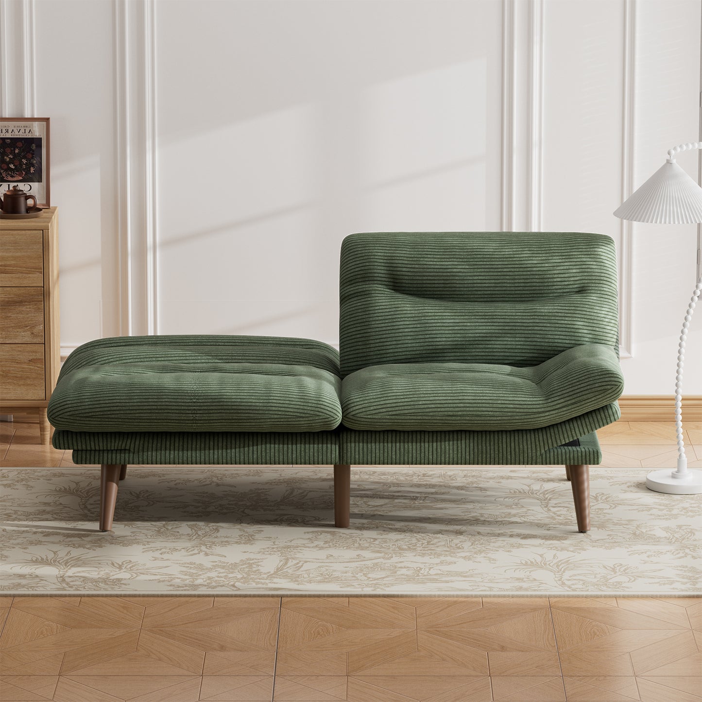 CHITOOMA 75" W Corduroy Futon Sofa Bed with Adjustable Backrest & Armrests, Comfy Convertible Futon Couch, Sleeper Sofa for Living Rooms Apartment Office, Green